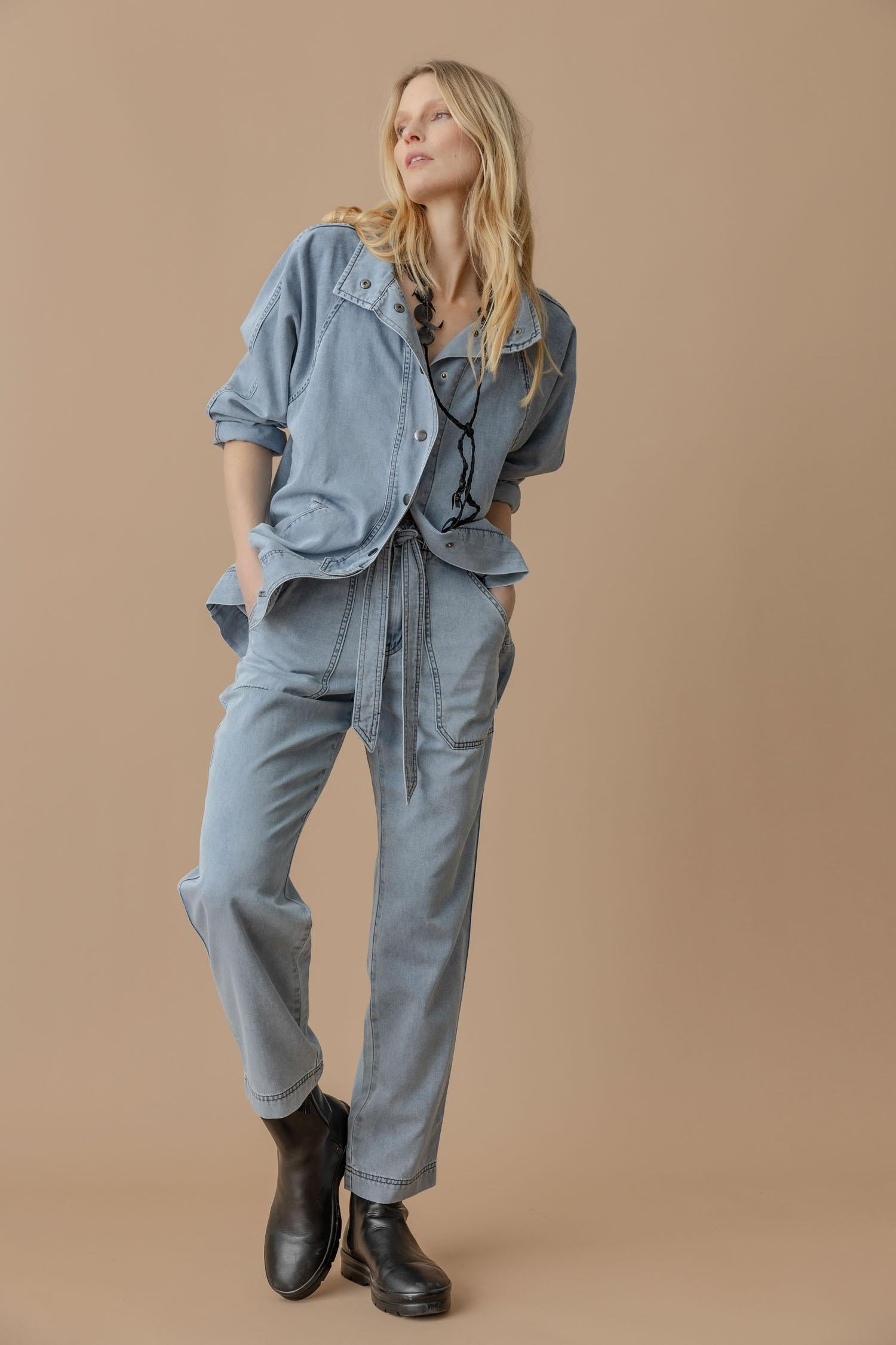 Lilla P Denim Belted Pant