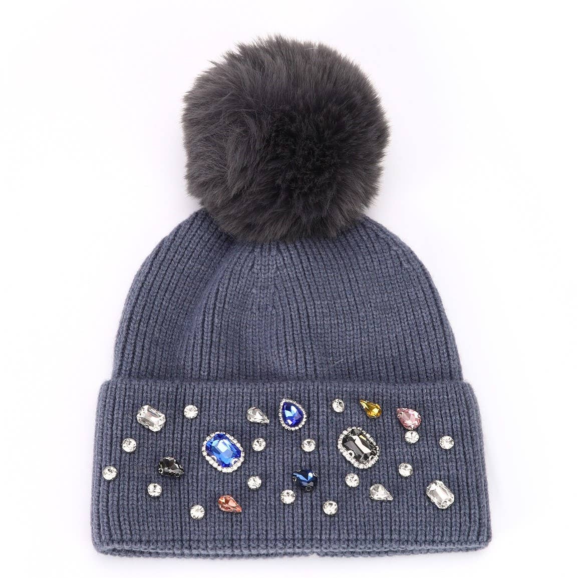 Thames Collection Gemstone Embellished Hat with Pom