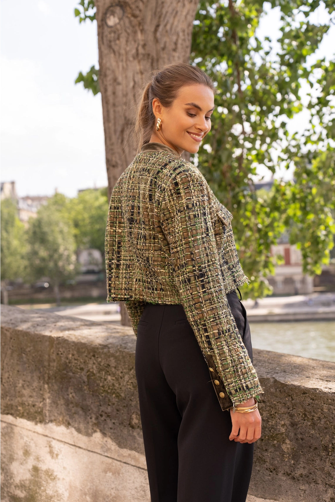 European Collection Tweed Jacket with Velvet Collar