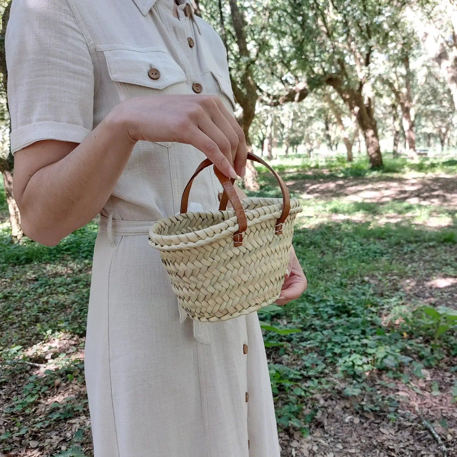French Market Bags Mini Flower Basket With Leather Handle