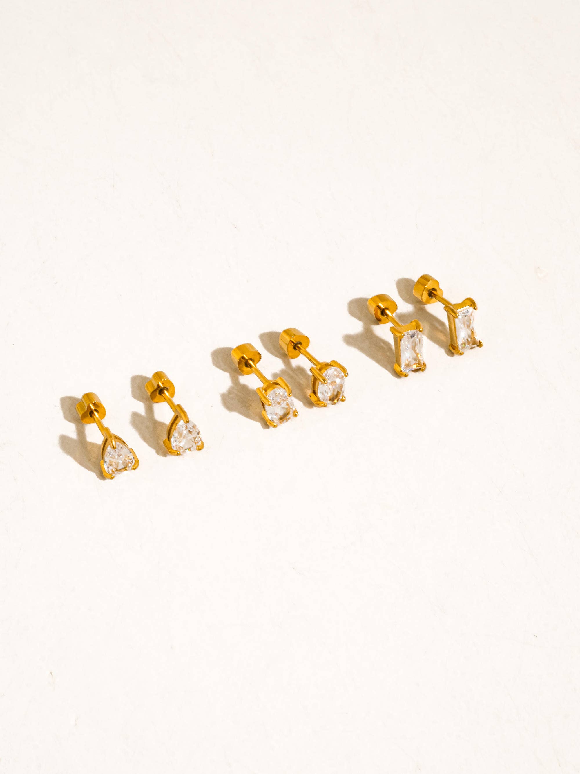Flânerie Pureté 18K Gold Non-Tarnish Pear & Oval CZ Stud Earrings Set