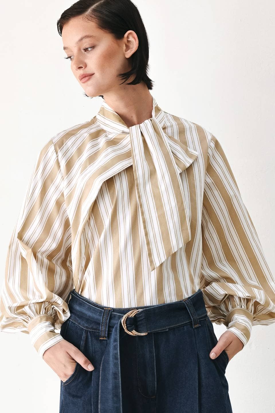 Flying Tomato Striped Woven Bow Top  FT2115