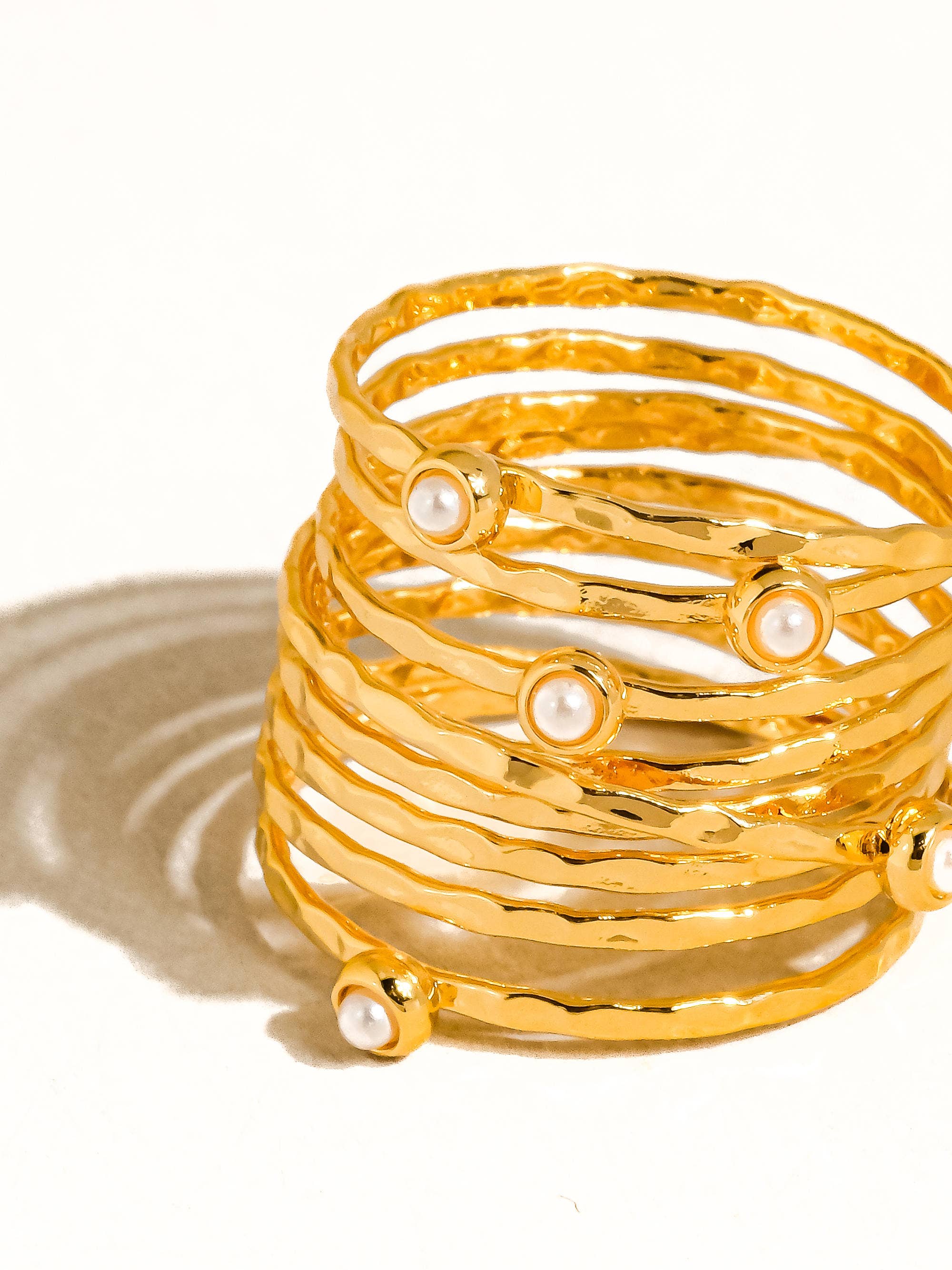 Flanerie 18K Gold Vintage Multi-Band Pearl/CZ Ring