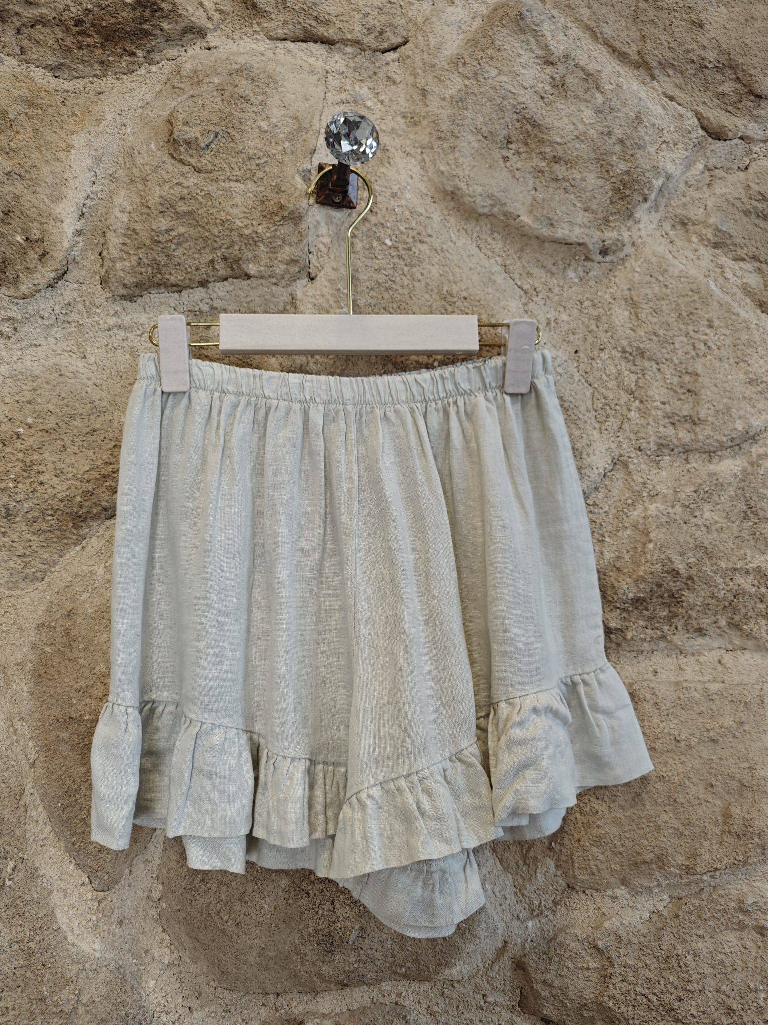 European Linen Short with Ruffle Hem 6575