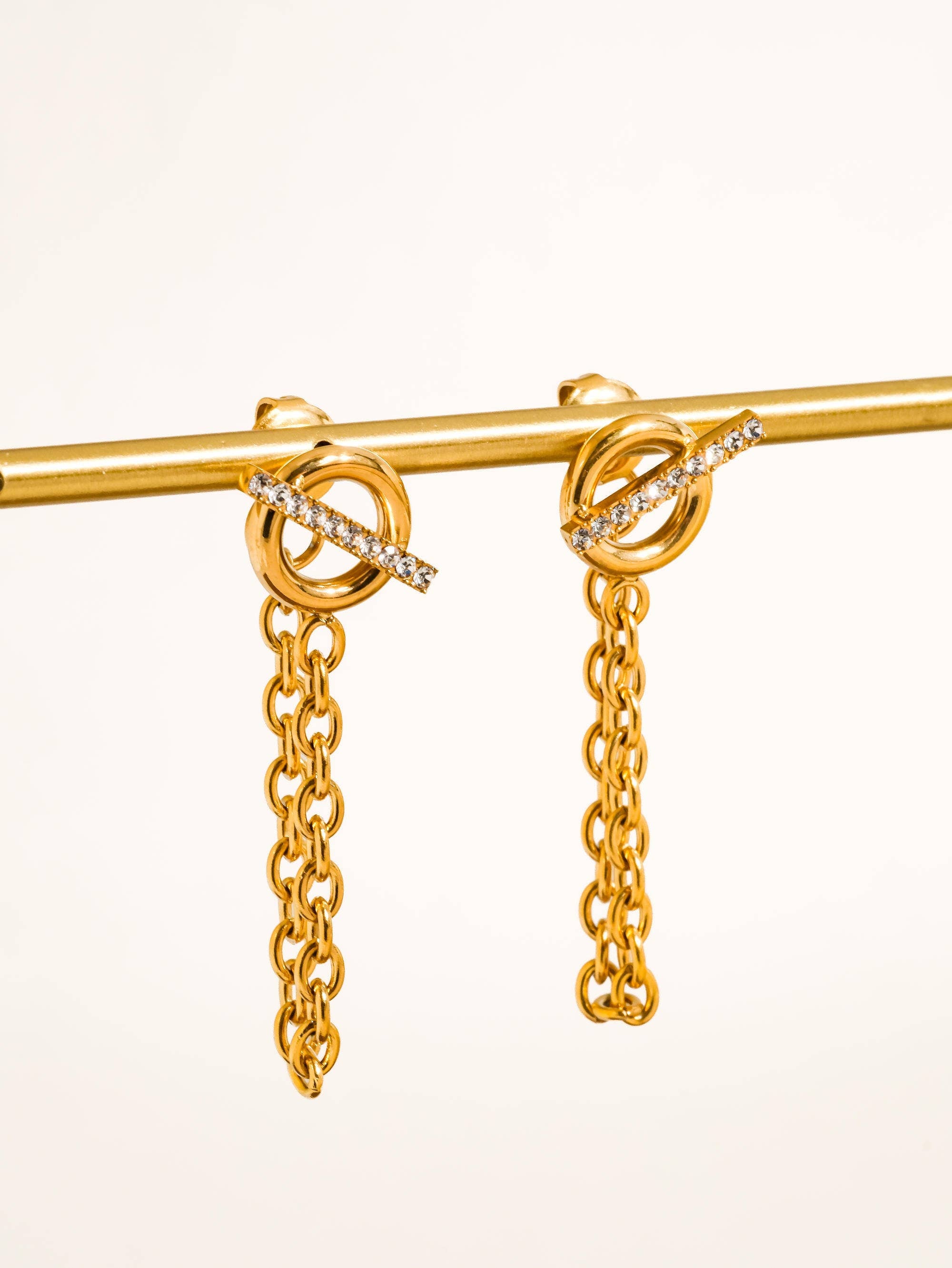 Flânerie Lisle 18K Gold CZ Chain Drop Earrings