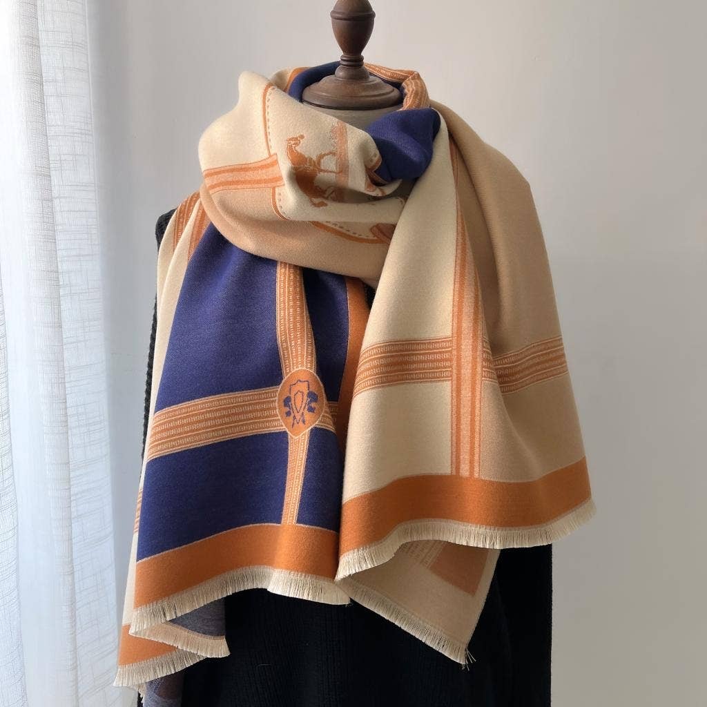 Thames Collection  Equestrian Blue/Peach Prance Reversible Wrap – Artisan Shawl