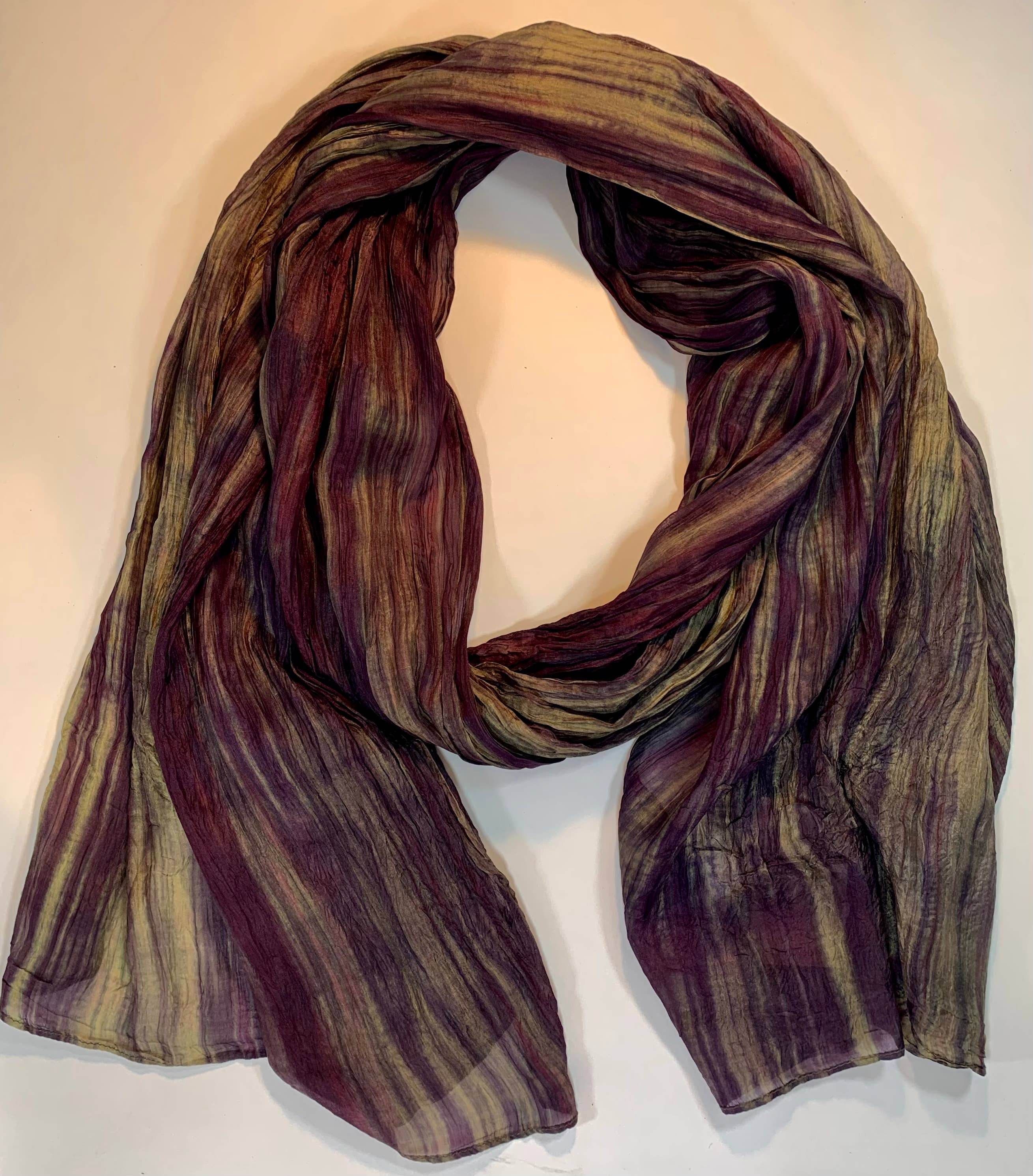 Lua Watercolor Silk Scarf in Deep Olive and Wine