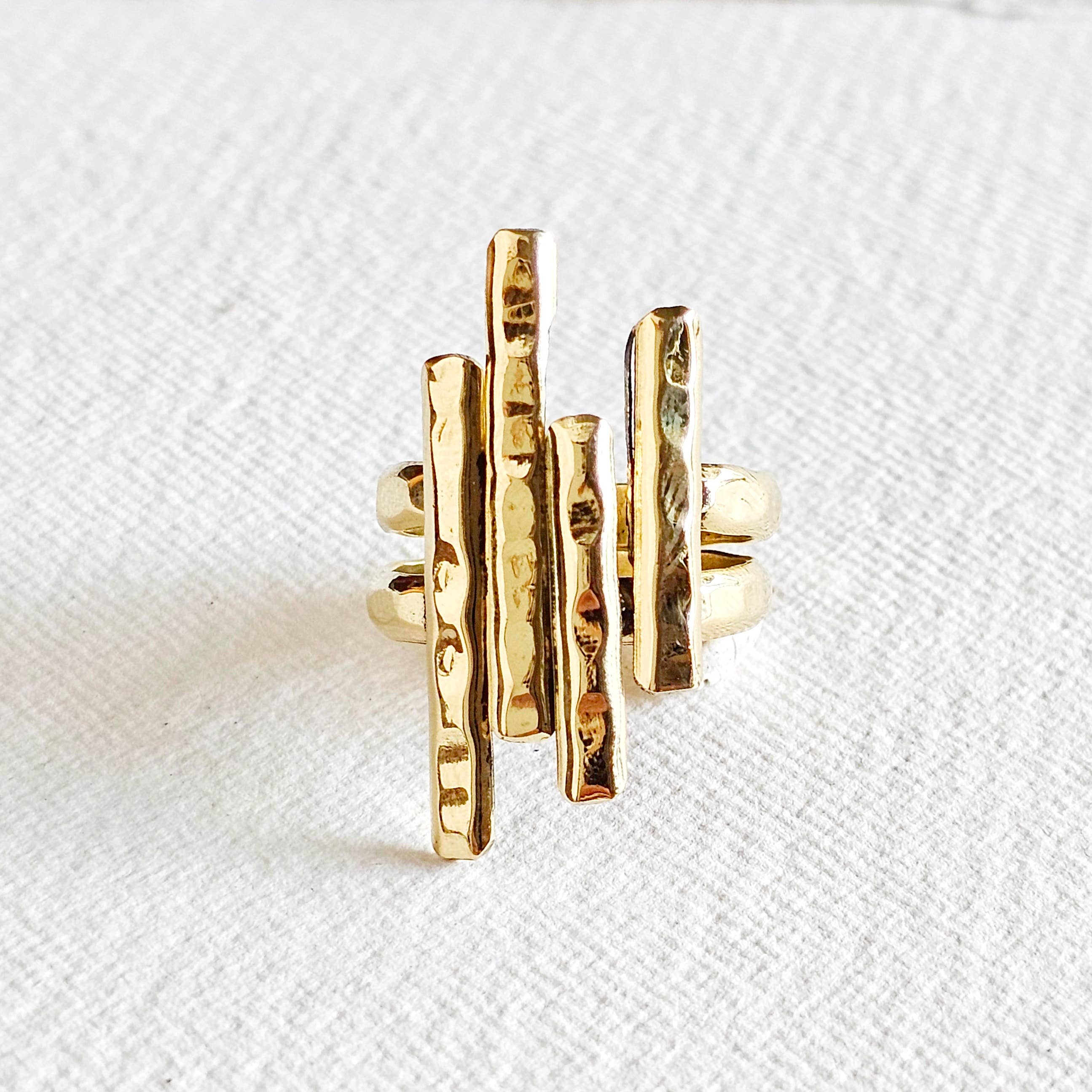 Bisjoux Brass Double Bar hammered Adjustable Ring