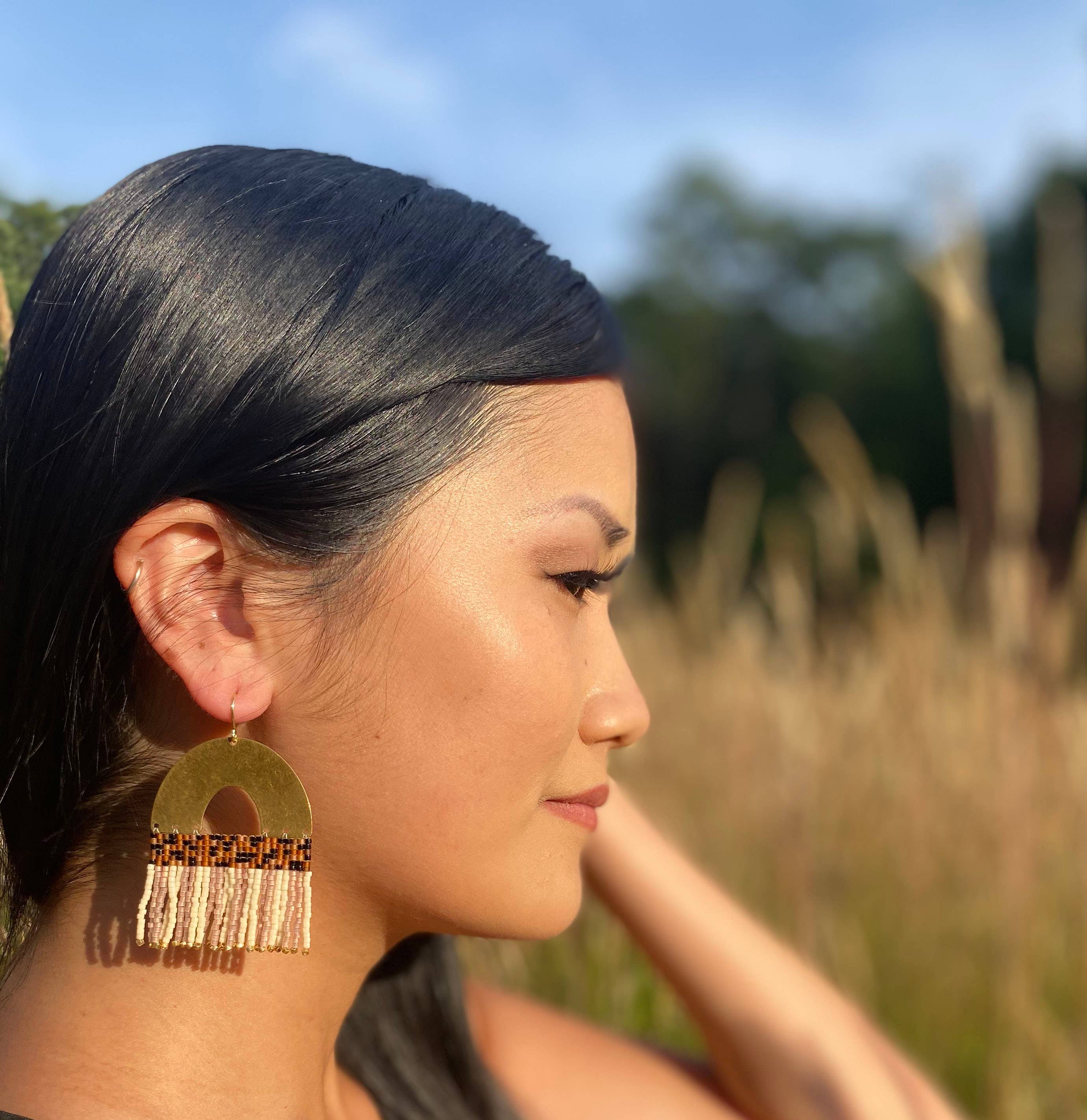 Mayana Beaded Handwoven Striped Fringe Earrings