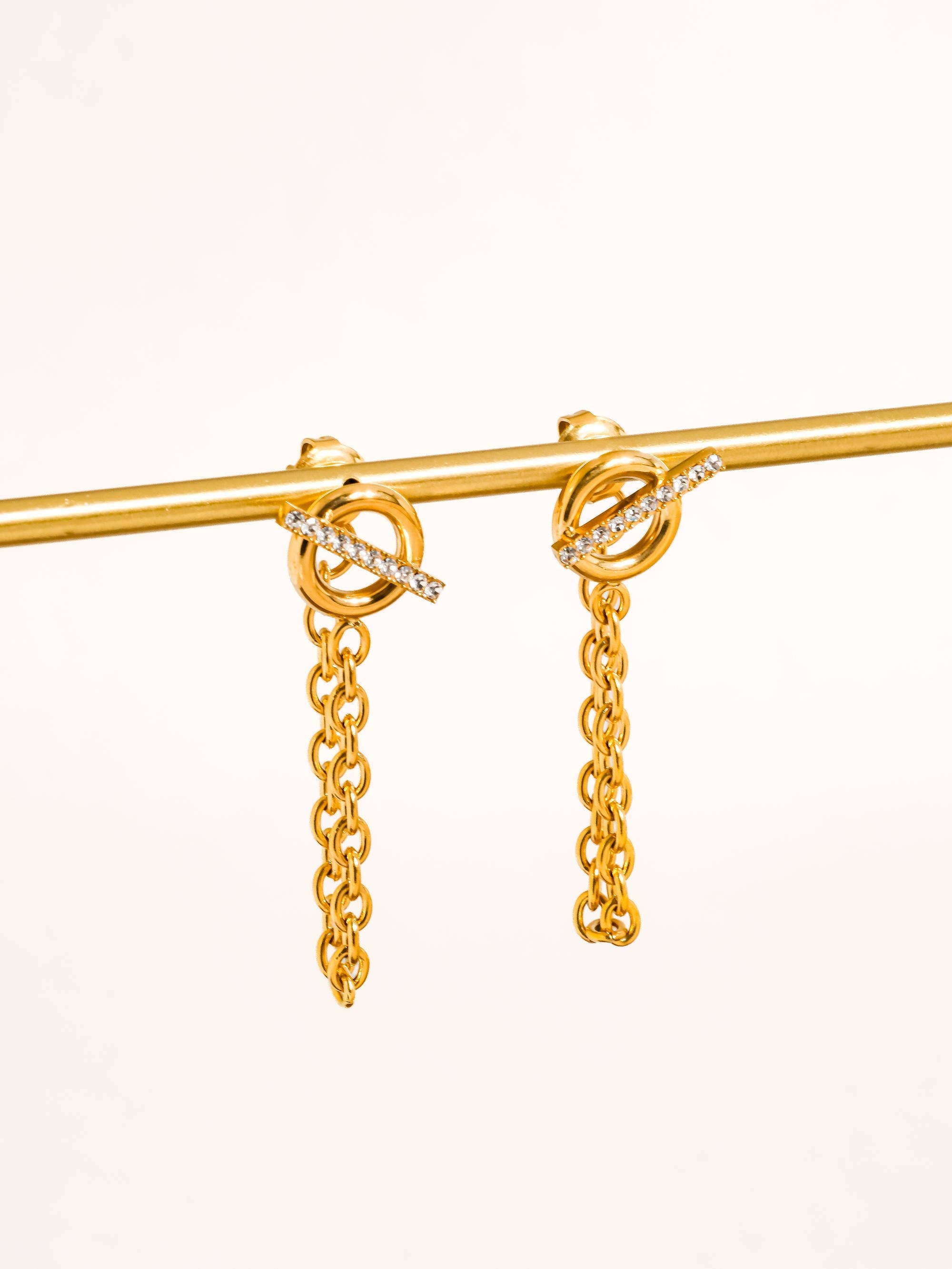 Flânerie Lisle 18K Gold CZ Chain Drop Earrings