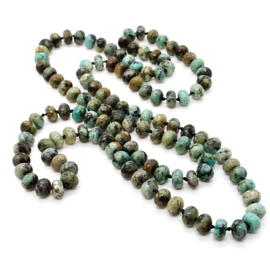 Lizou Hand Knotted Long African Turquoise Bead Necklace