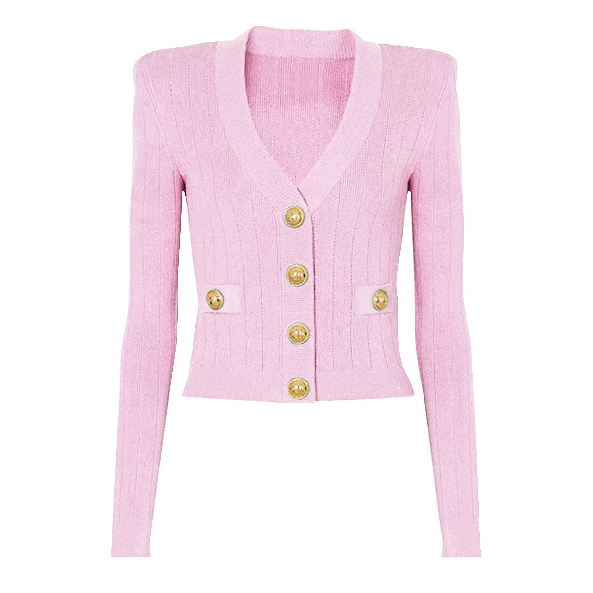 Thames Collection Knit Ribbed Cardigan with Gold Buttons