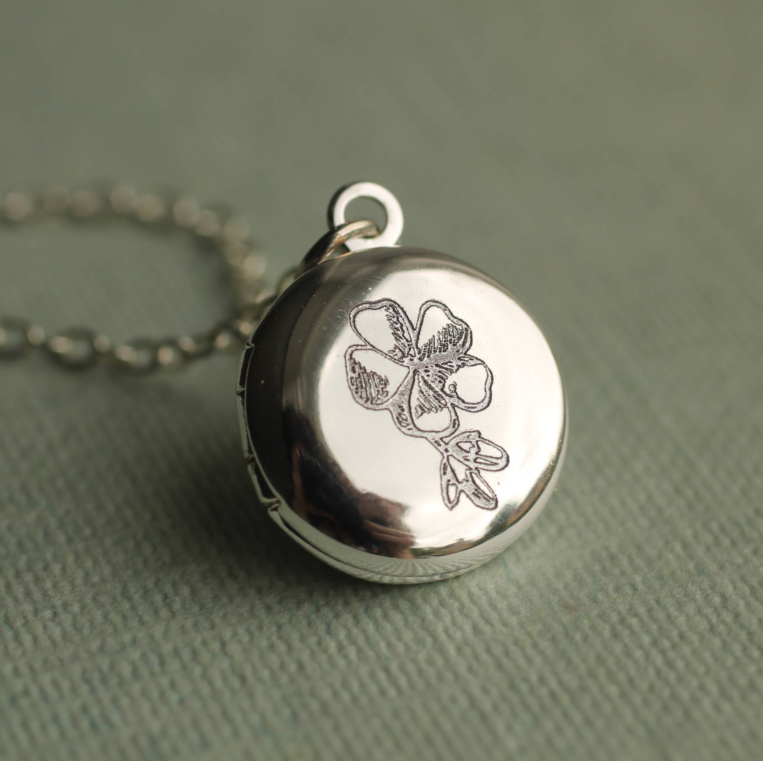 Silk Purse, Sow’s Ear Tiny Silver Round Locket- Fern