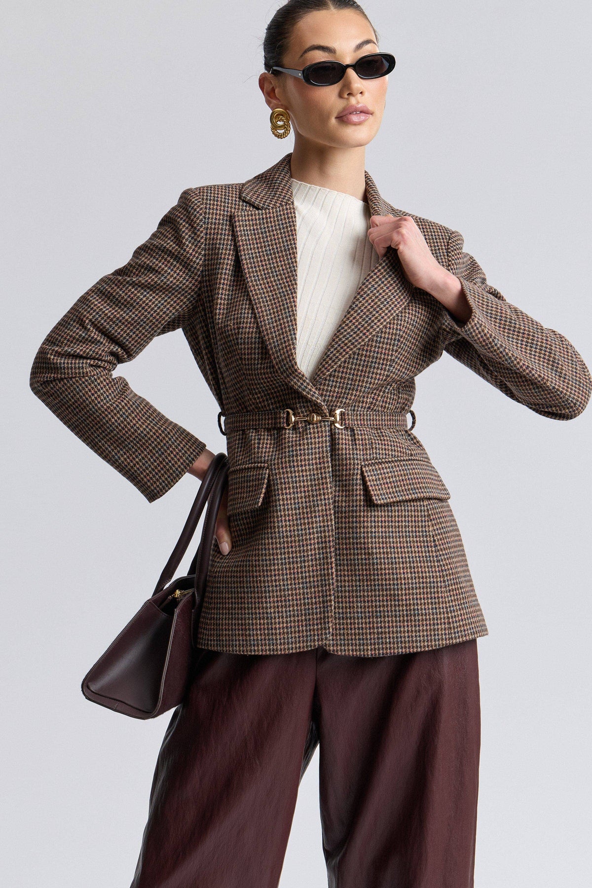Avec Les Filles Houndstooth Belted Blazer 86686