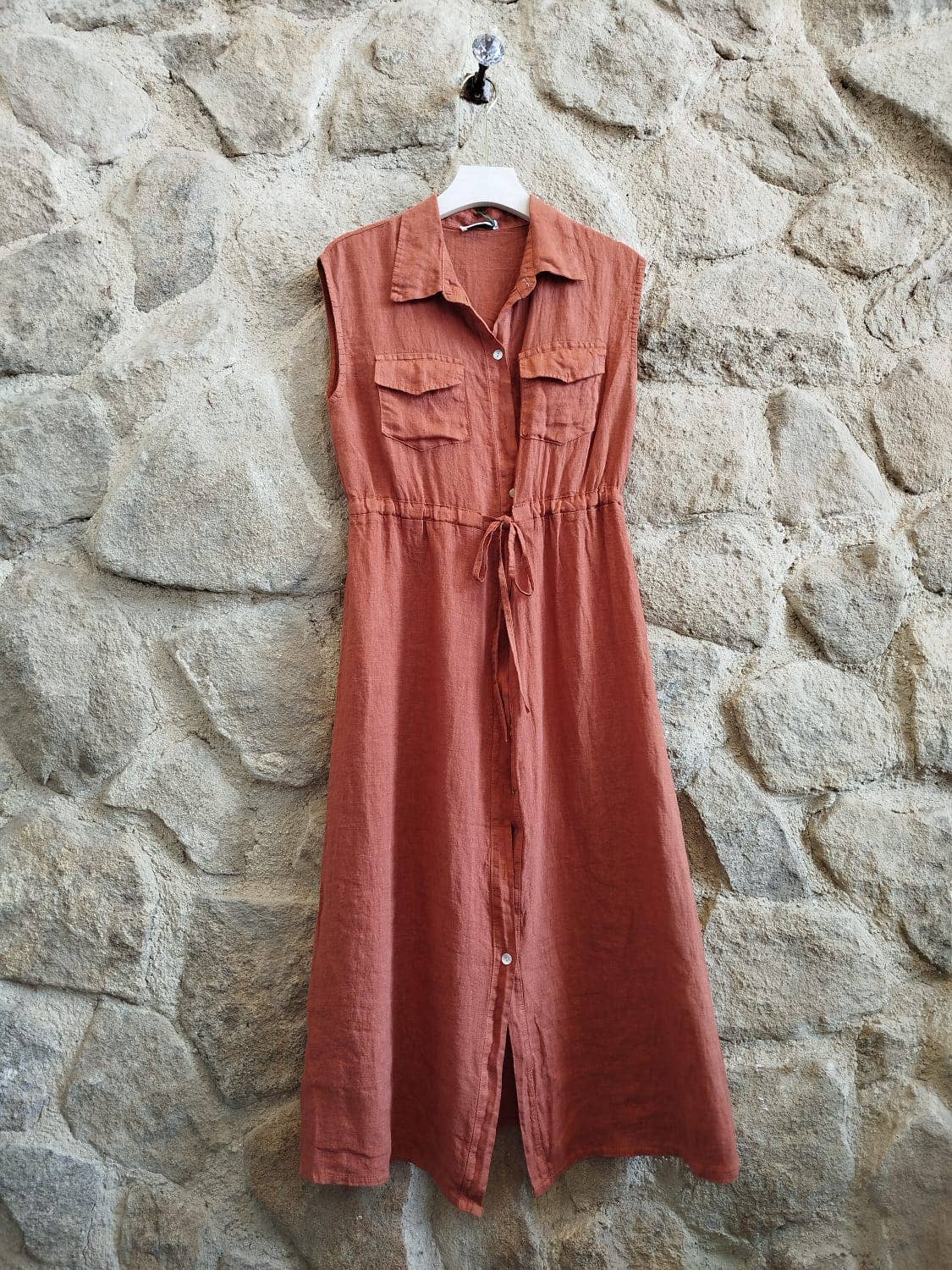 European Linen Sleeveless Midi Dress 8785