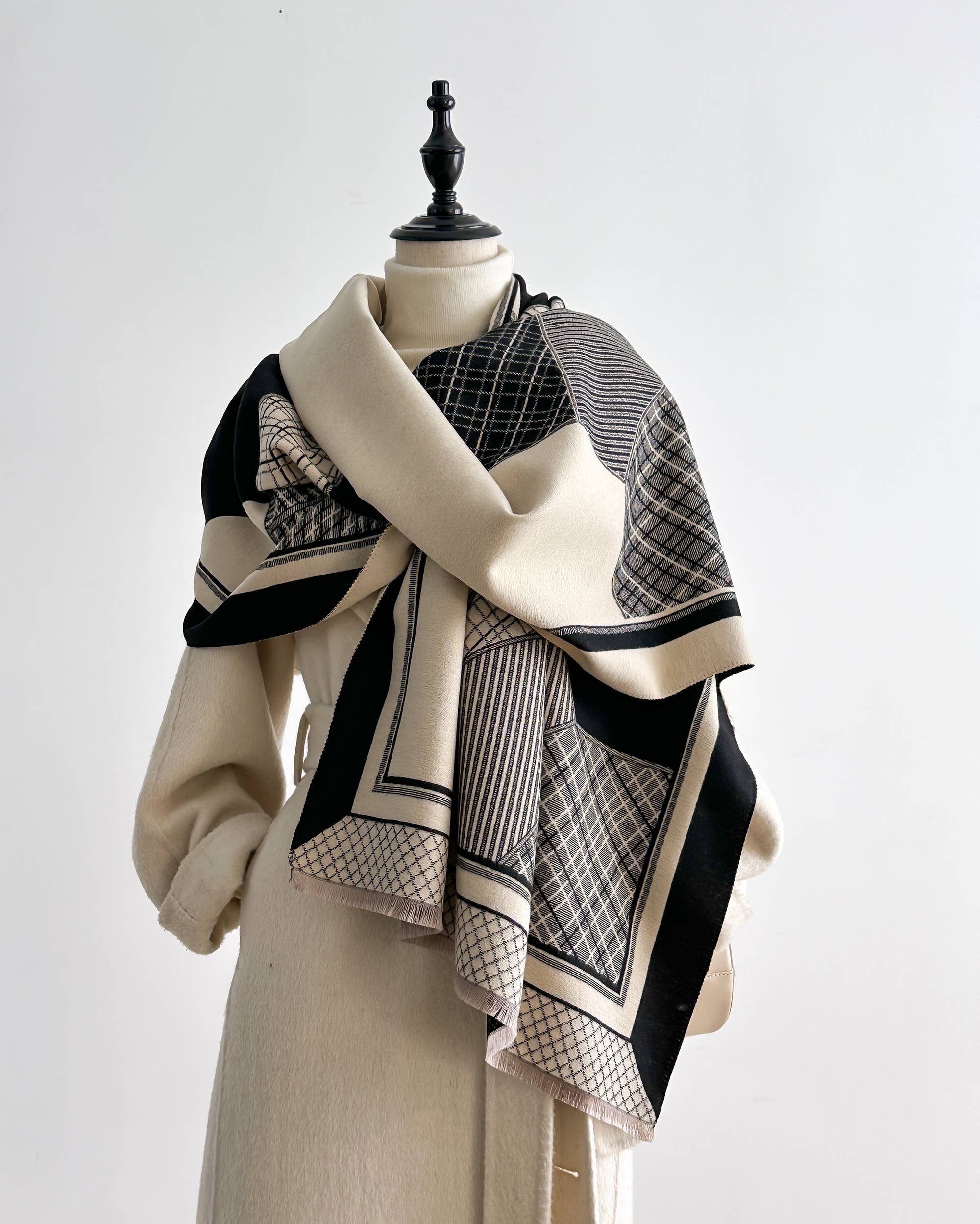 Winding River Black / Cream Equus Plaid Reversible Wrap