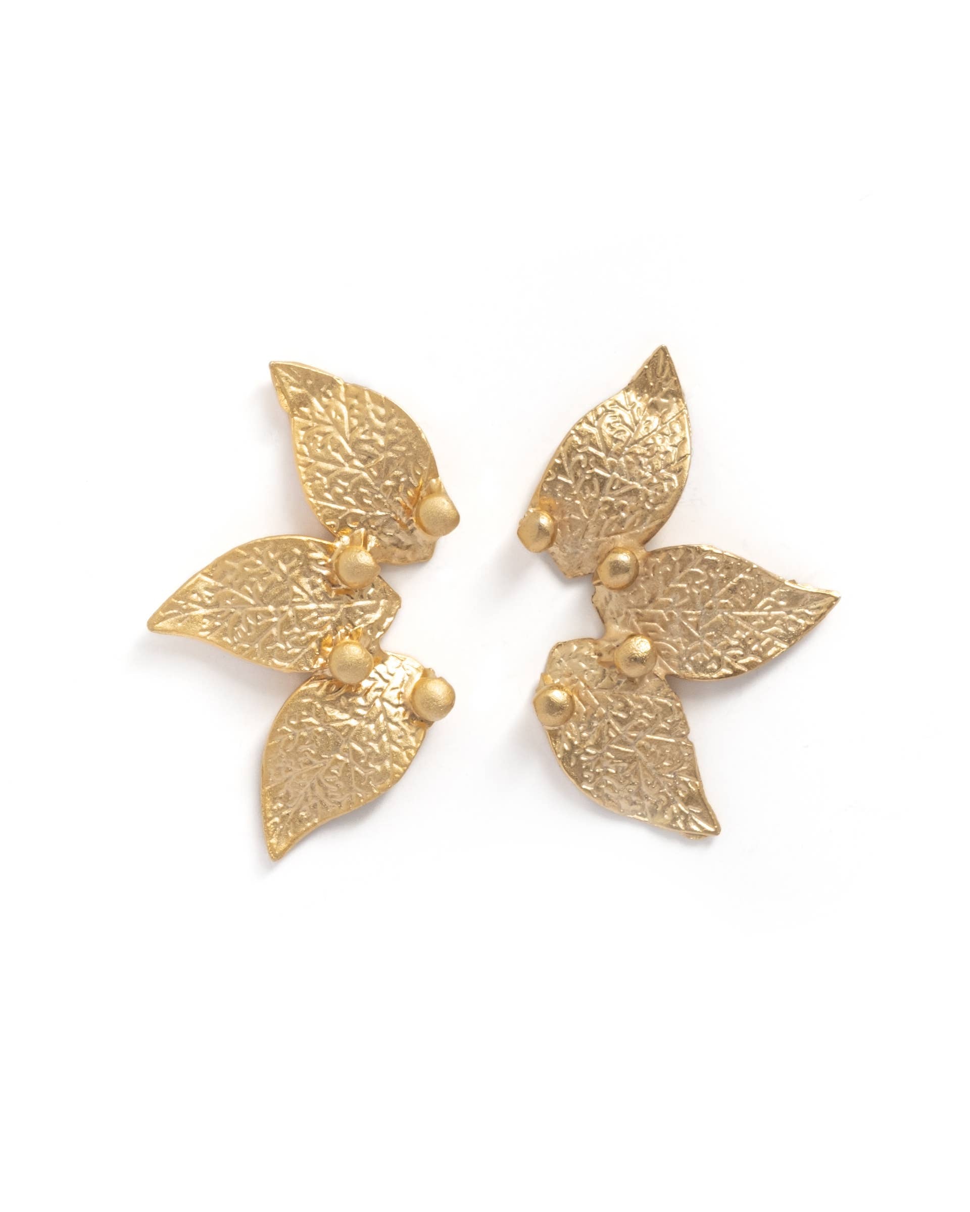 Sarka + Cleo Brushed Gold Leaf Trio Statement Earrings