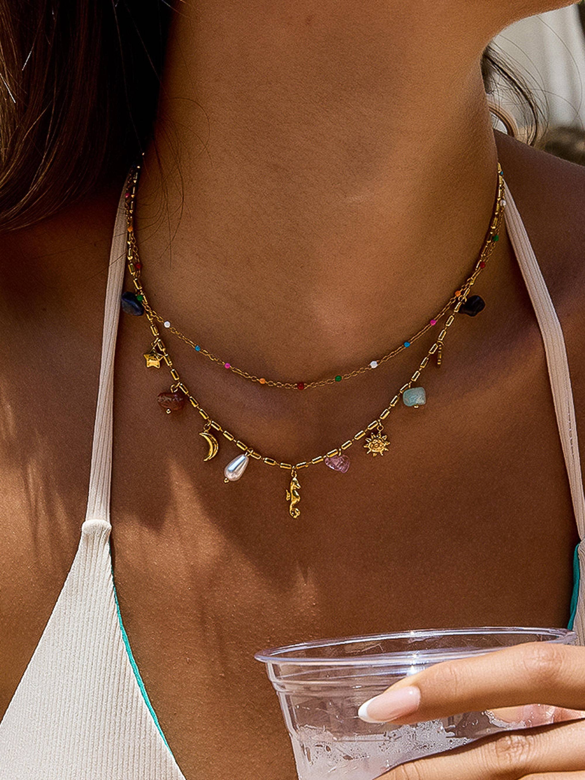 Flânerie Ninah 18K Gold Non-Tarnish Seahorse Charm Layered Necklace