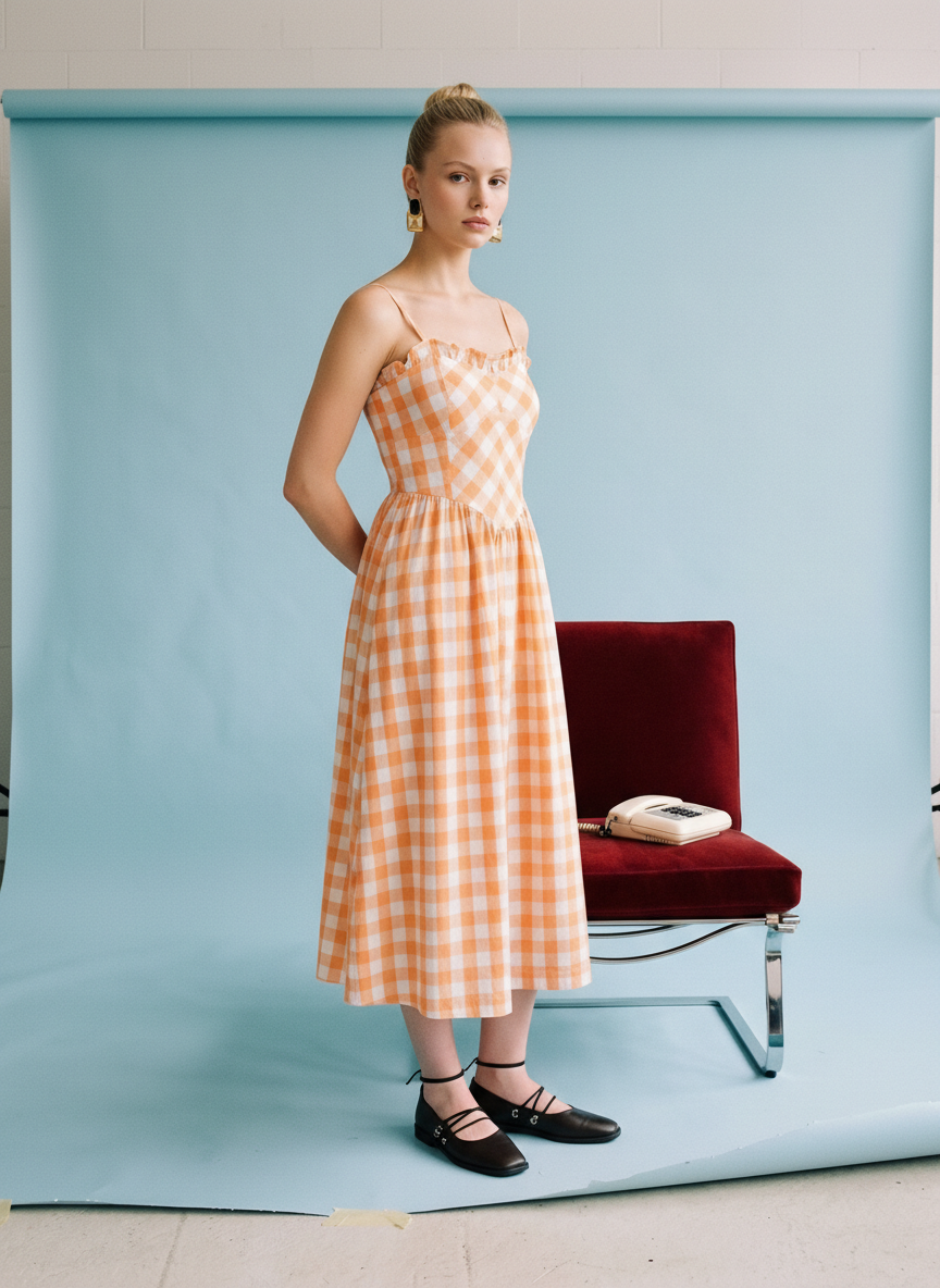Heyson Gingham Ruffle Trim Midi Sundress SOD1505