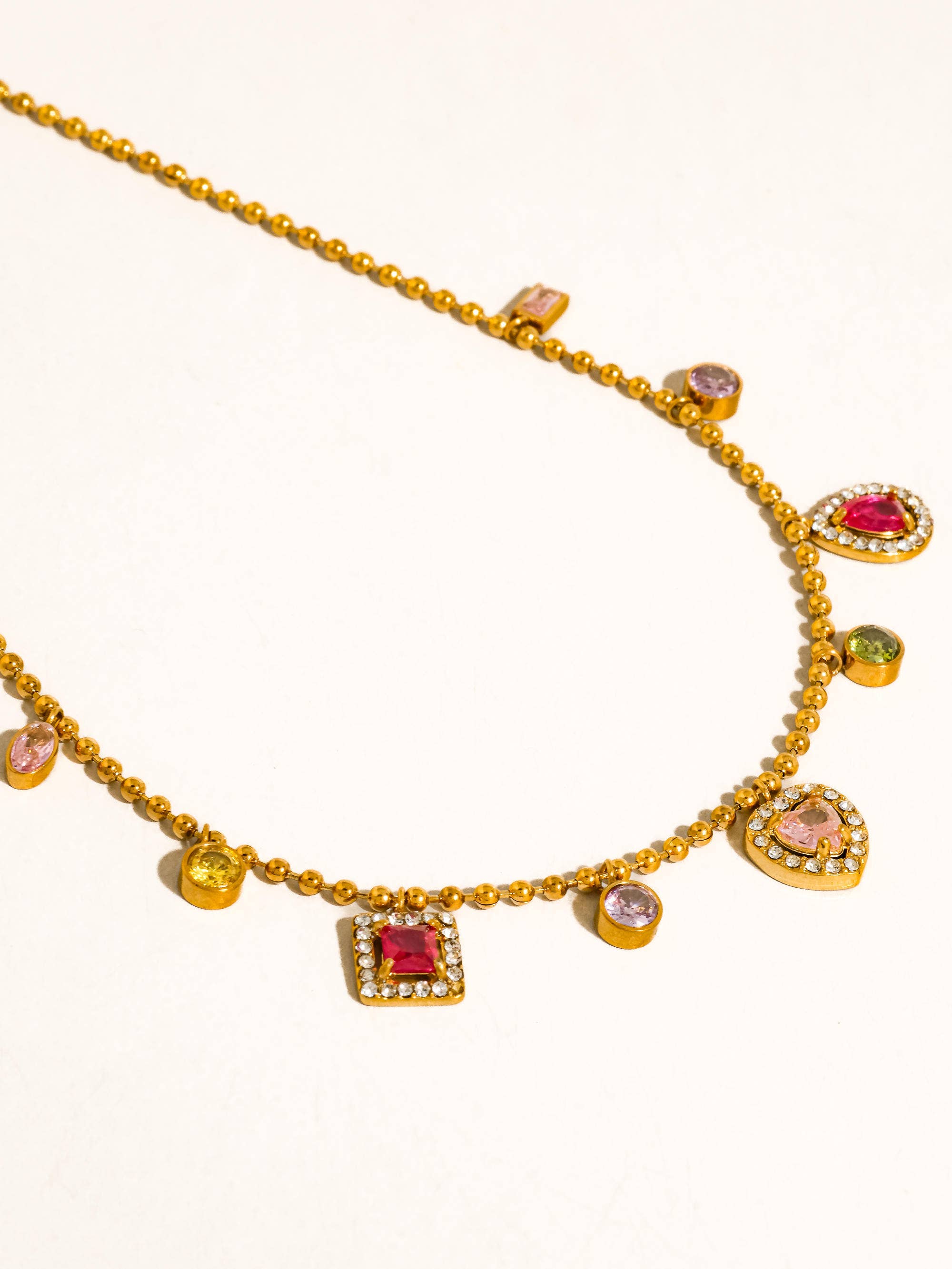 Flânerie Daiselle 18K Gold Non-Tarnish Colorful CZ Charm Necklace