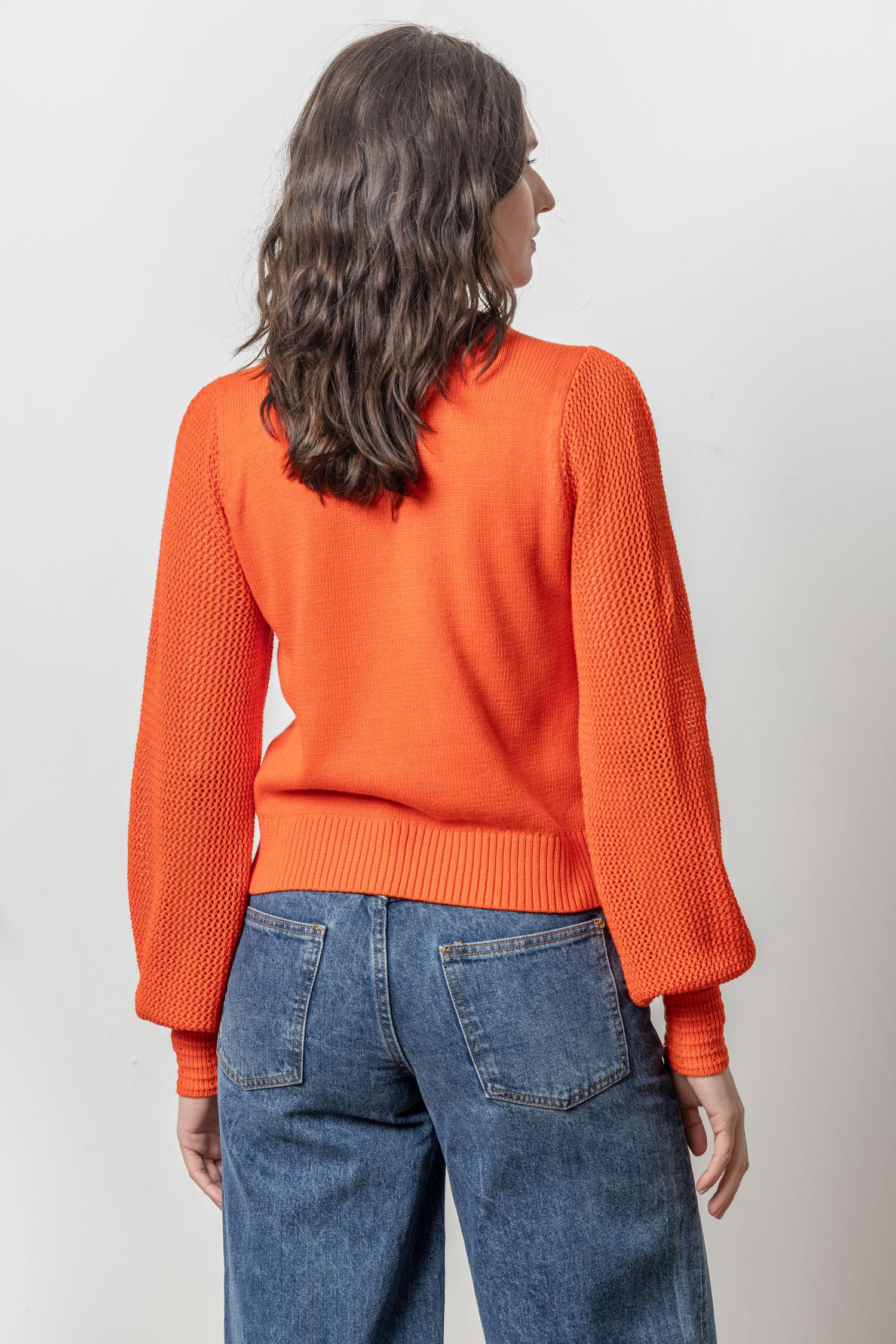 Lilla P Pointelle Sleeve Crewneck Sweater