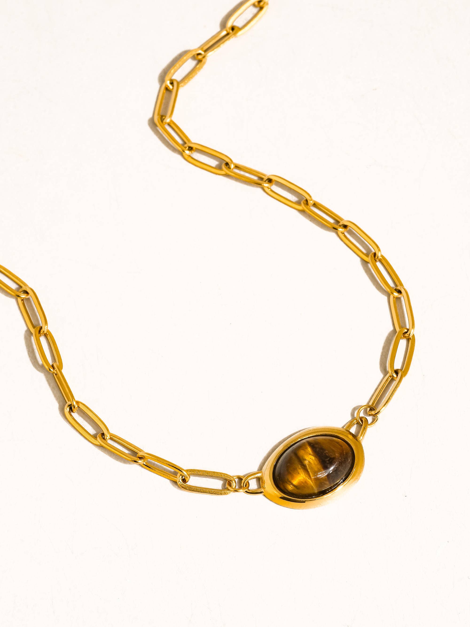 Flânerie Shay 18K Gold Non-Tarnish Oval Stone Chain Necklace
