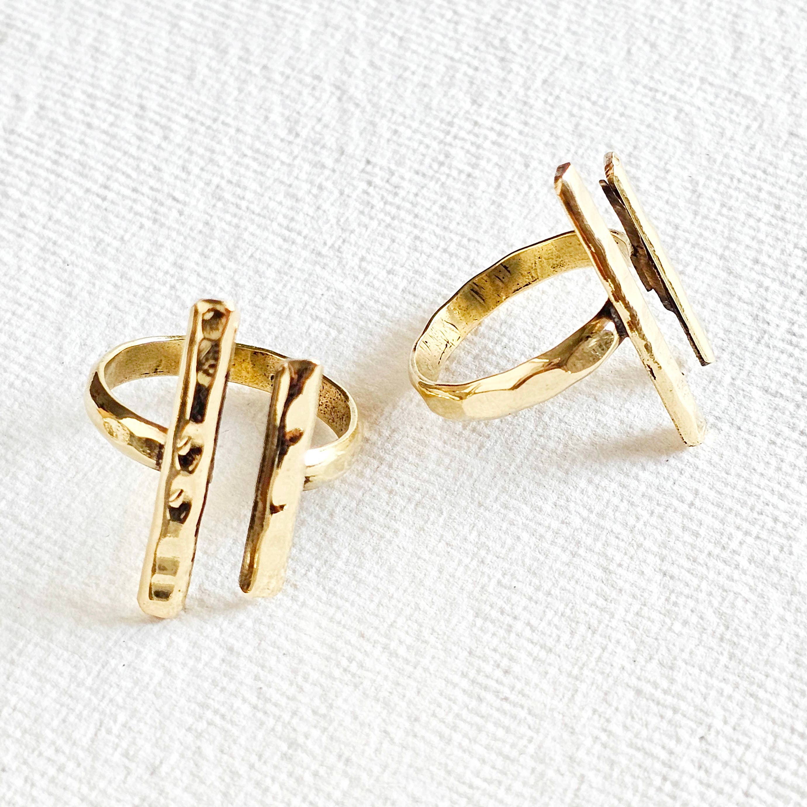 Bisjoux Brass Double Bar hammered Adjustable Ring