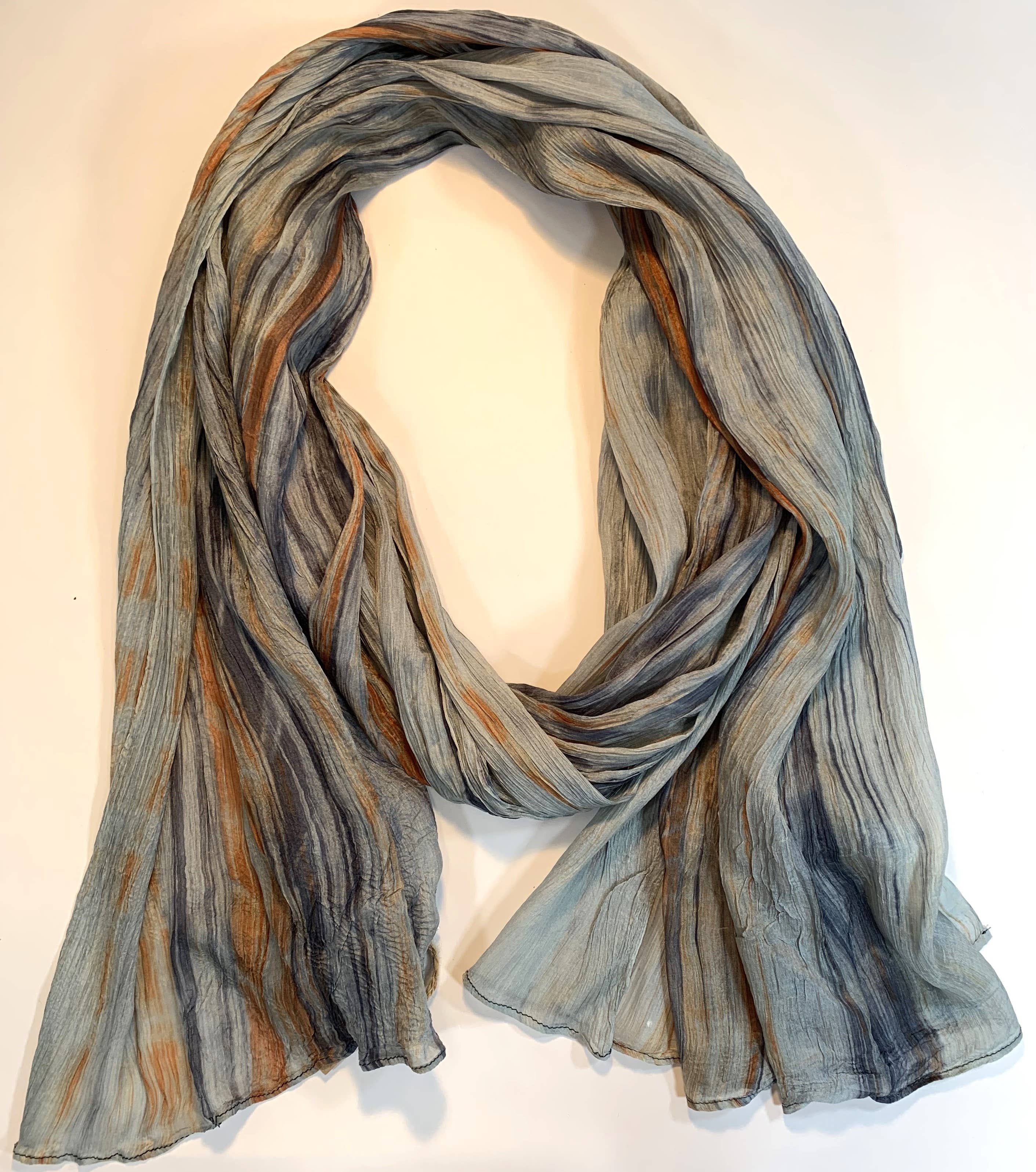 Lua Watercolor Silk Scarf in Light Grey and Rust