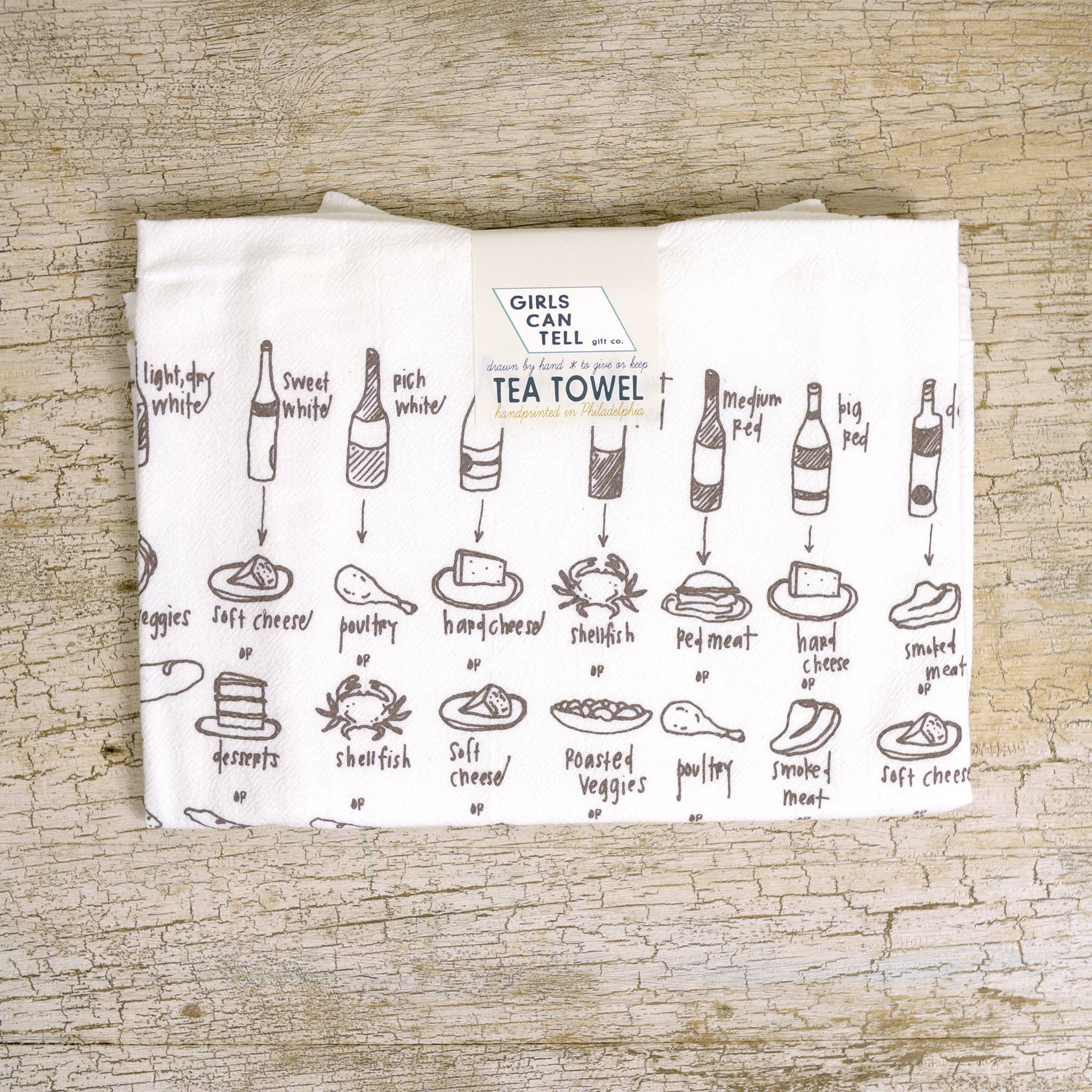 Girls Can Tell Food and Wine Pairing Tea Towel