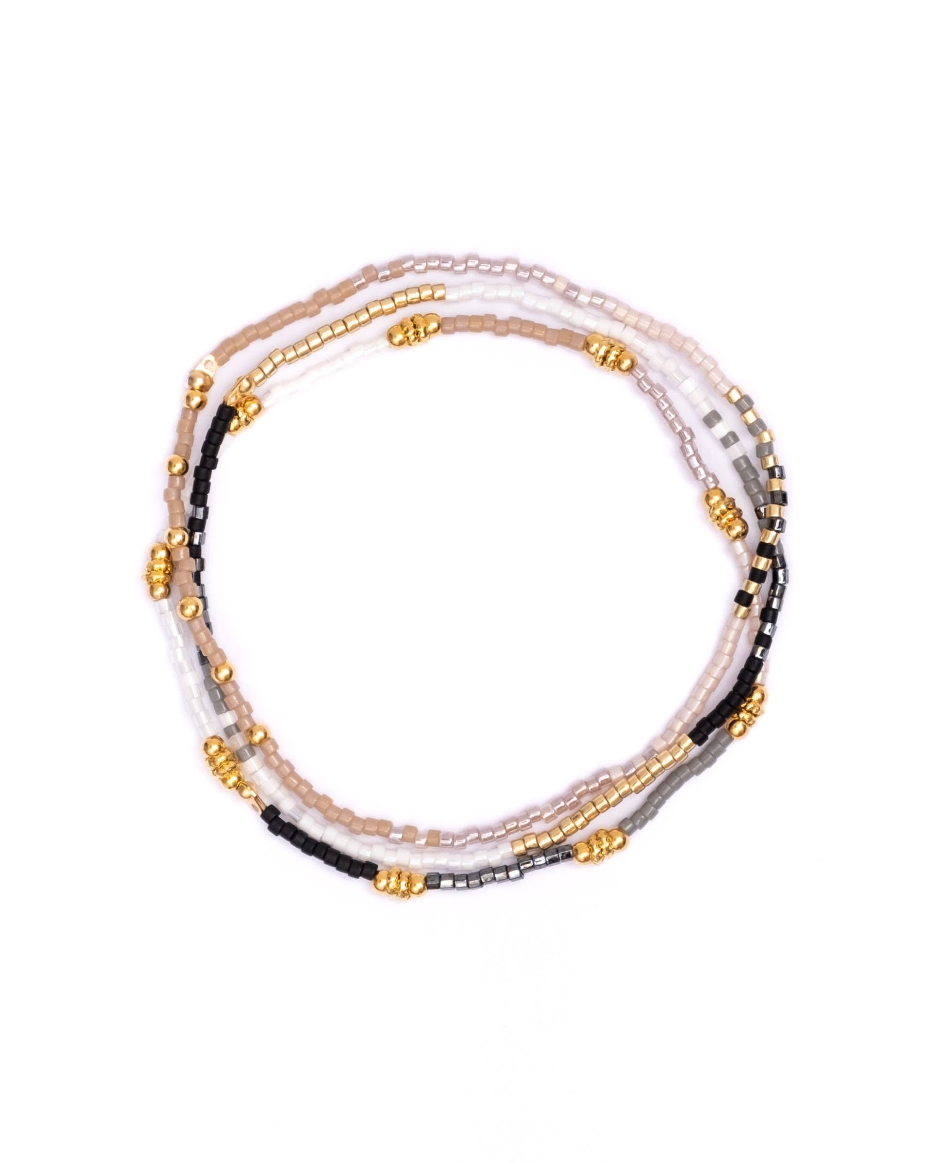 Mayana Set of 3 Miyuki Beaded Stretch Bracelets Black/Pink/White