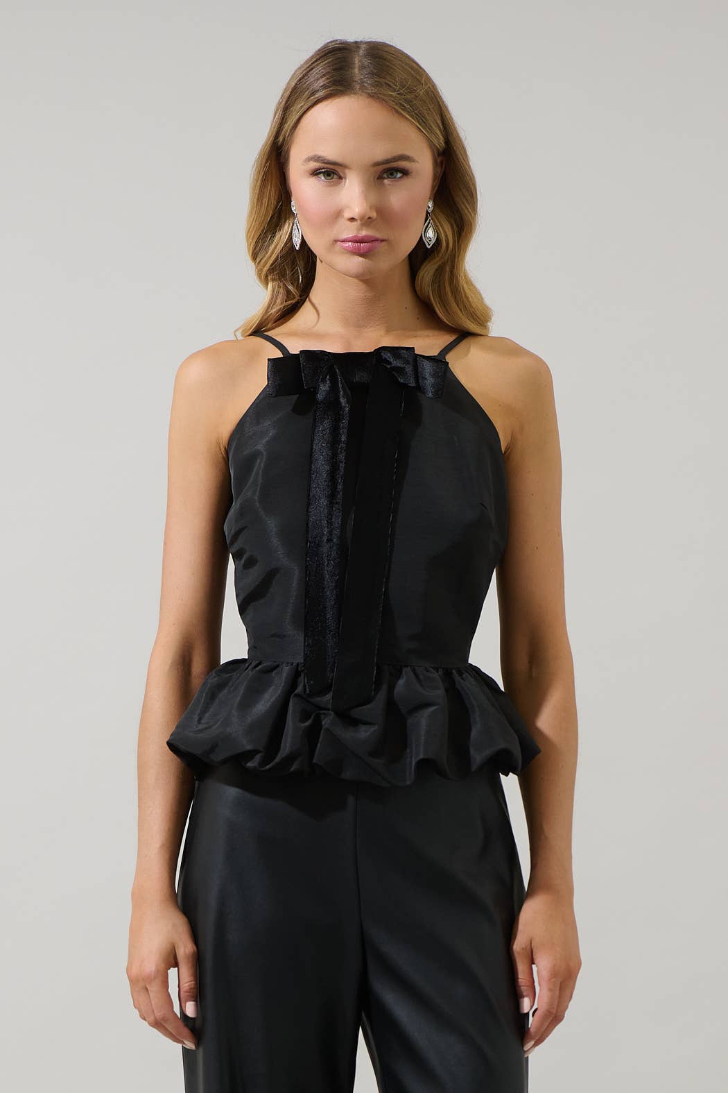 Sugarlips Finda Velvet Bow Peplum Top