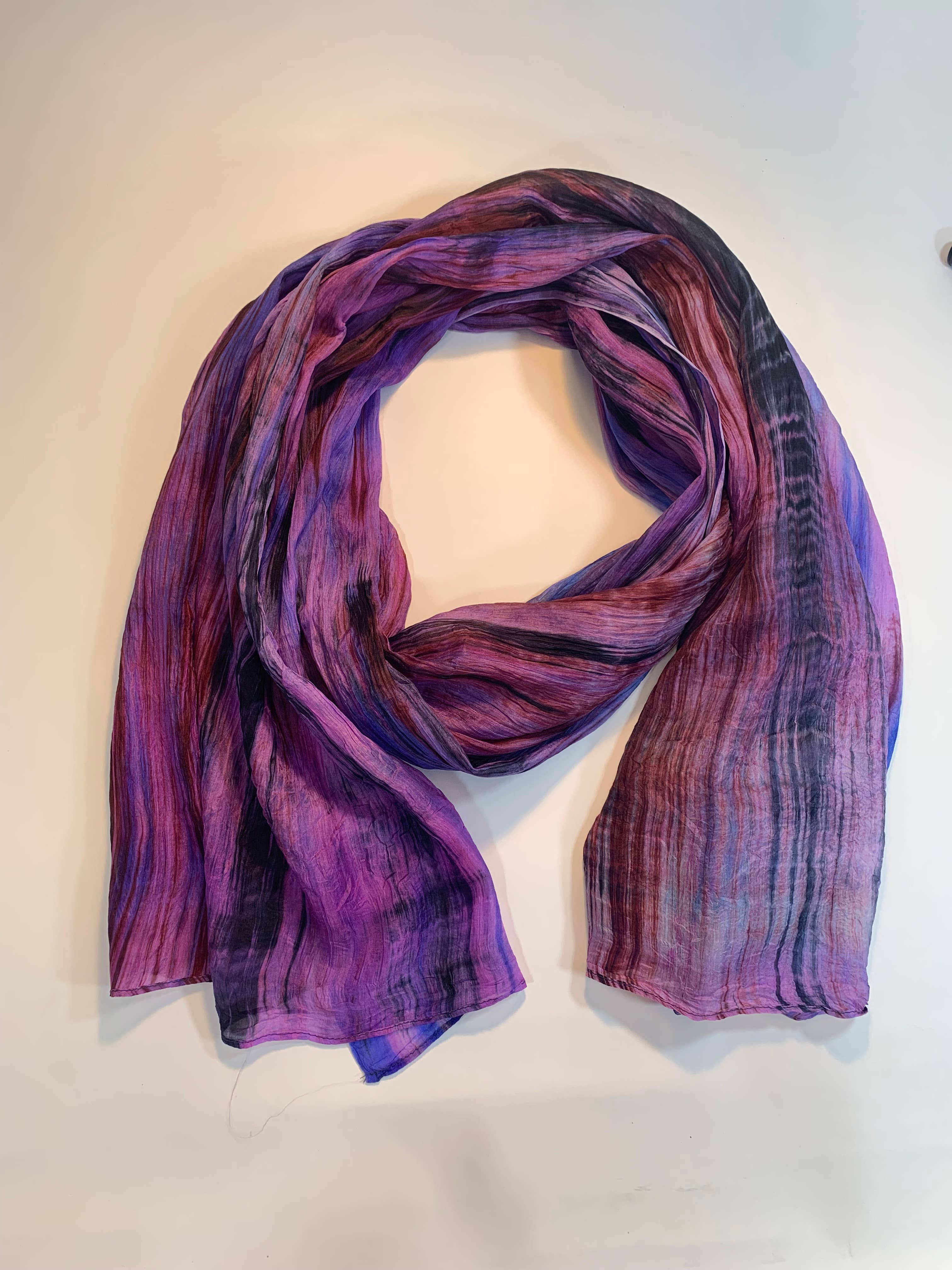 Lua Watercolor Silk Scarf in Plum/Charcoal