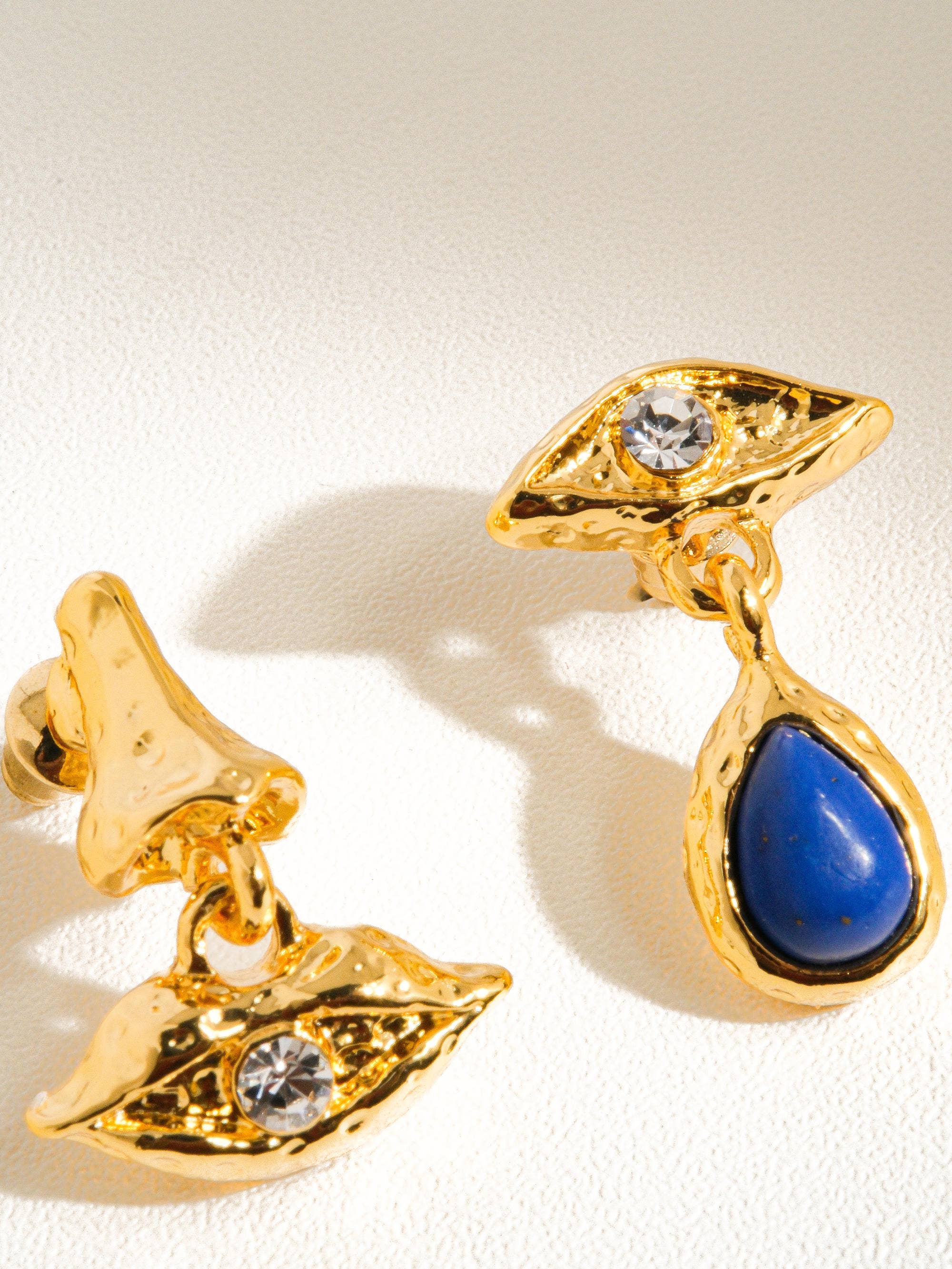 Flanerie Eden Blue 18K Gold Mismatched Eye and Lip Earring