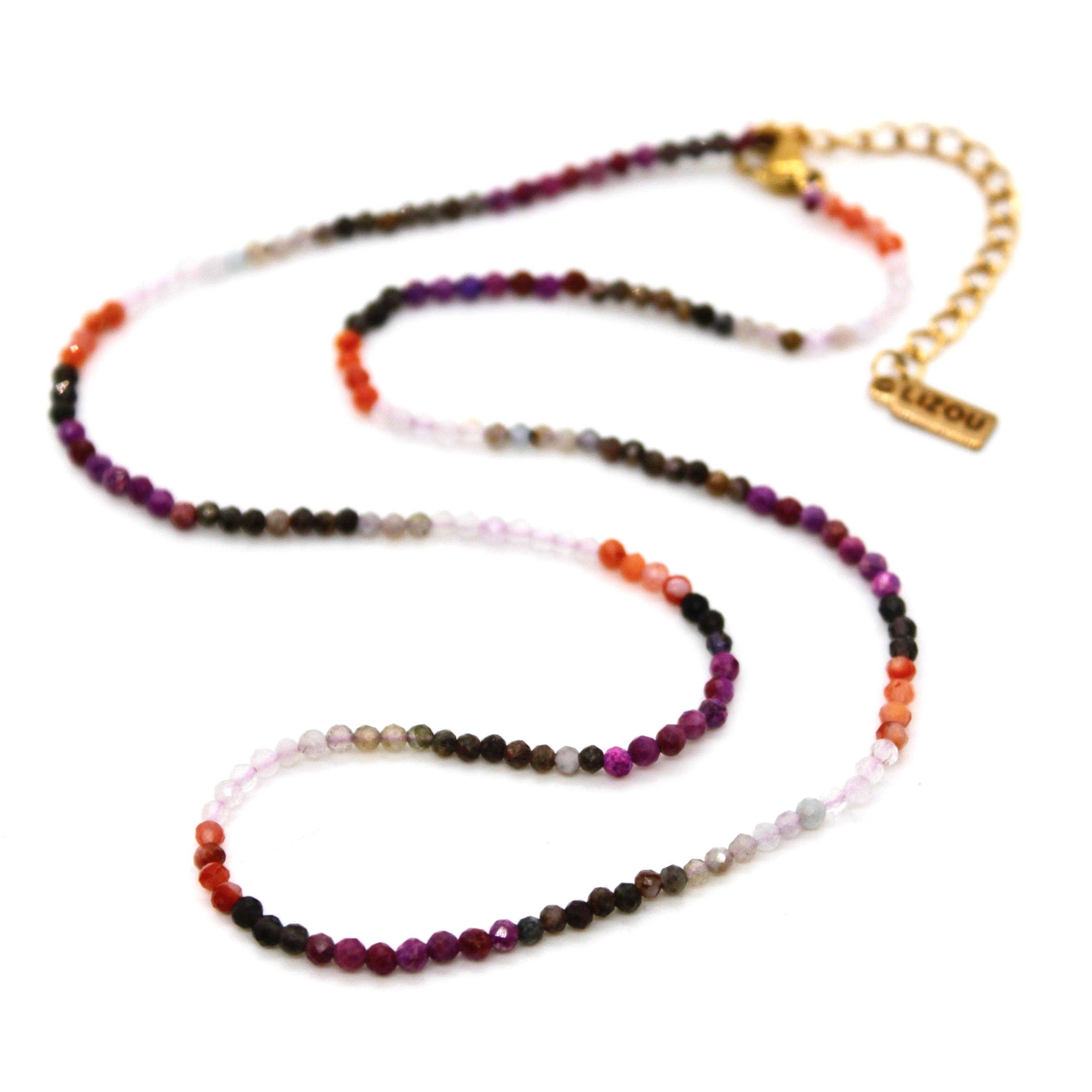 Lizou Short Pink Gradient Stone Necklace #8