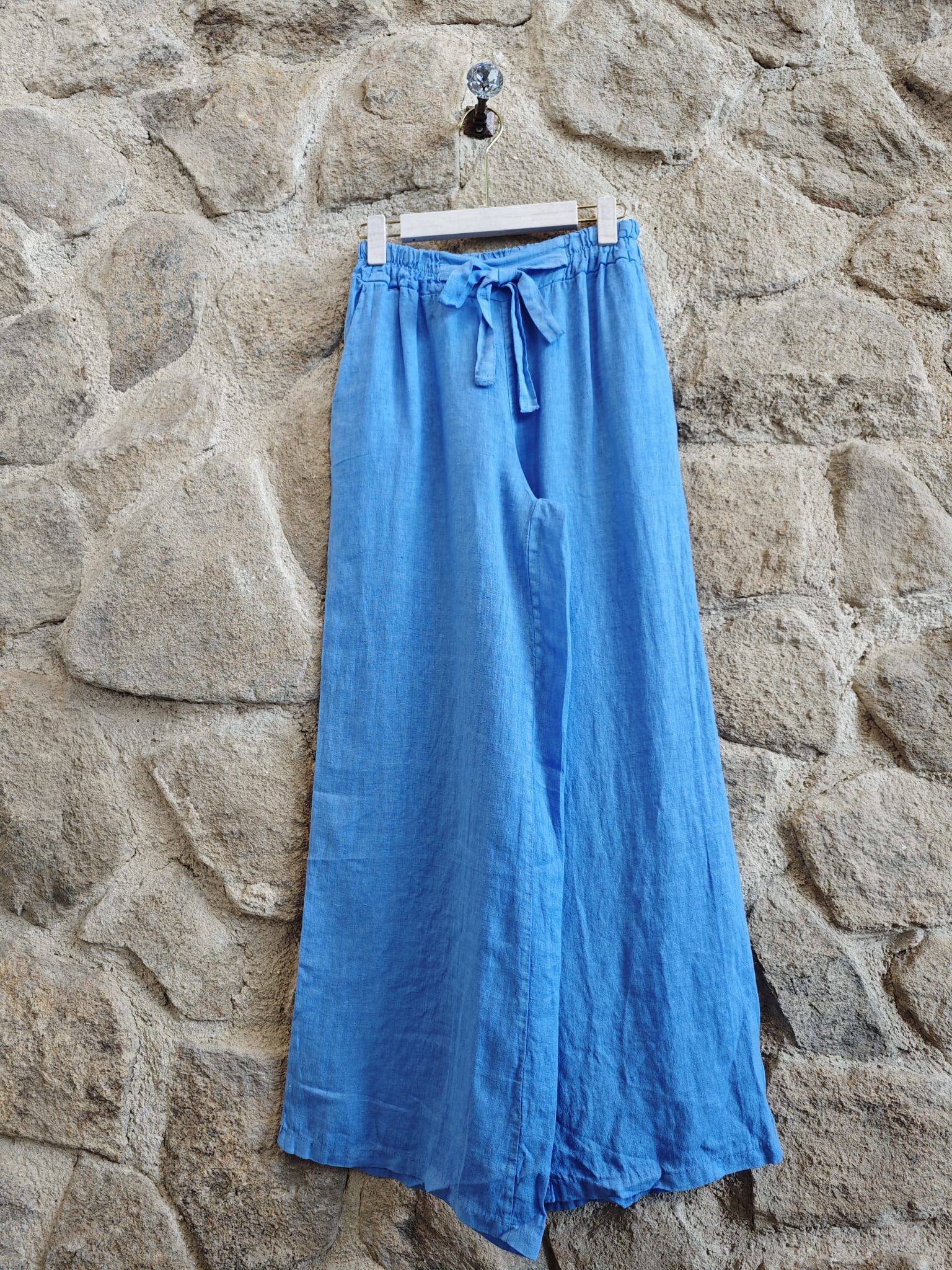 European Linen Drawstring Wide Leg Pants 7764