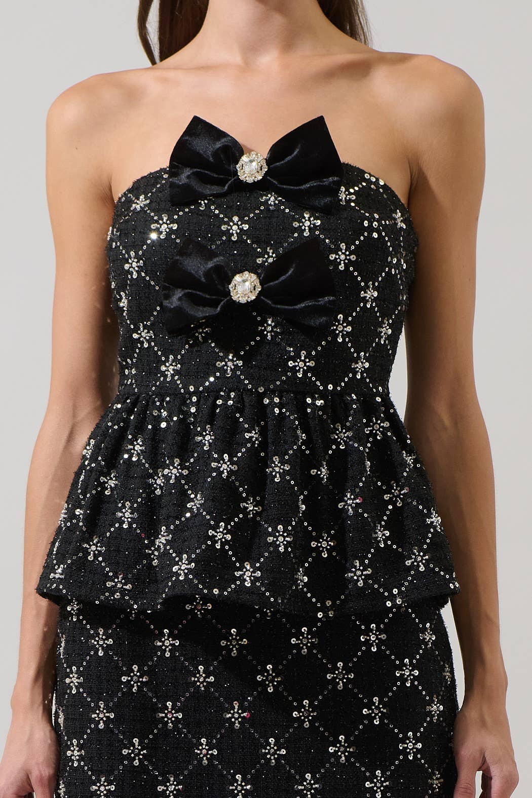 Sugarlips Whitney Tweed Bow Strapless Top