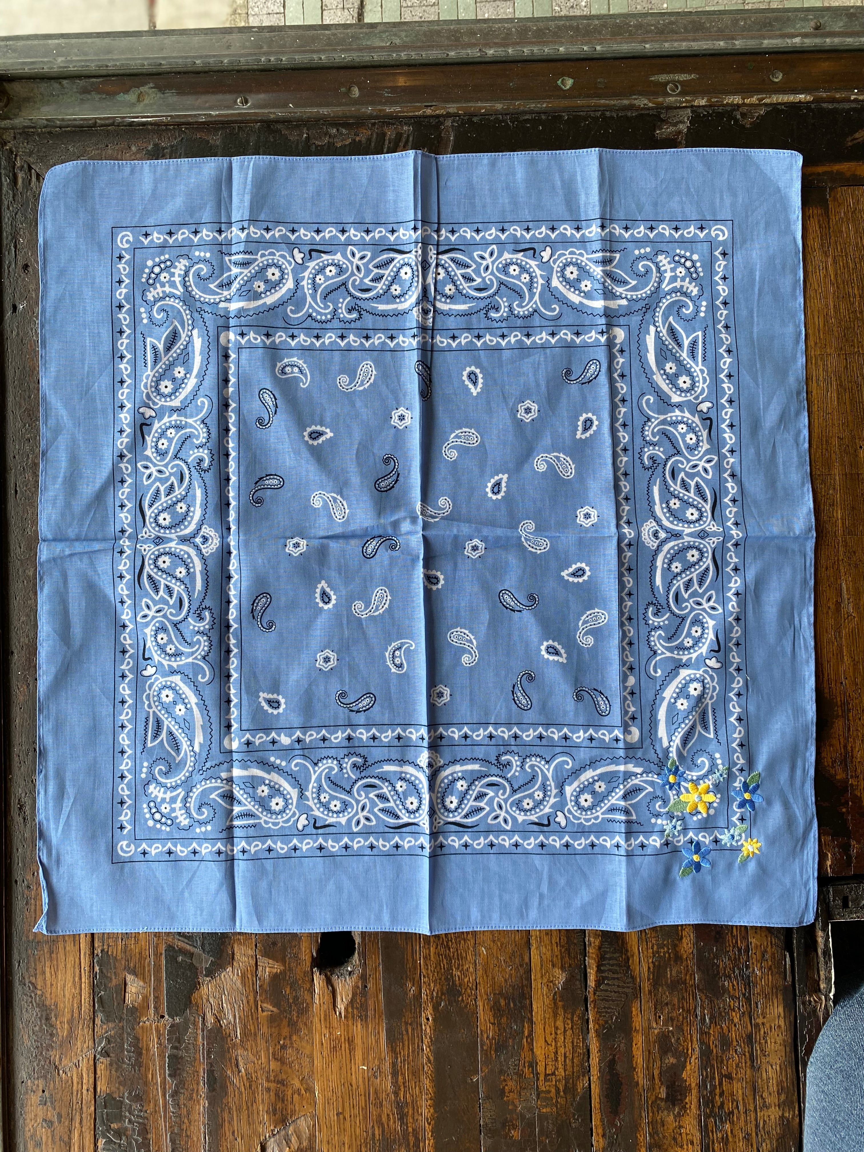 Little Lamb Embroidered Blue and Yellow Flower Bandana
