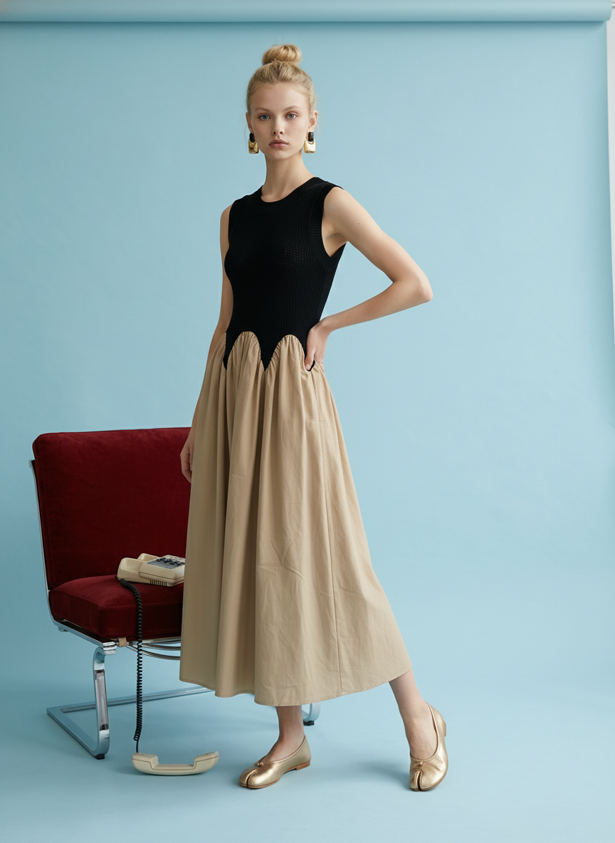 Heyson Textured Knit Contrast Midi Dress JOD1232