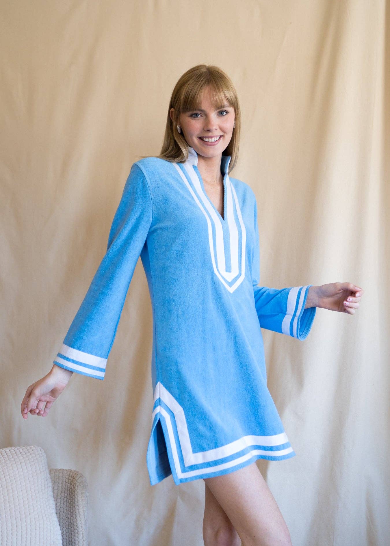 Cabana Life Blue and White Trim Terry Tunic