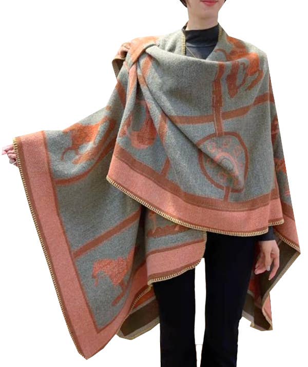 Thames Collection Equestrian Orange Reversible Hands Free Blanket Loop Wrap