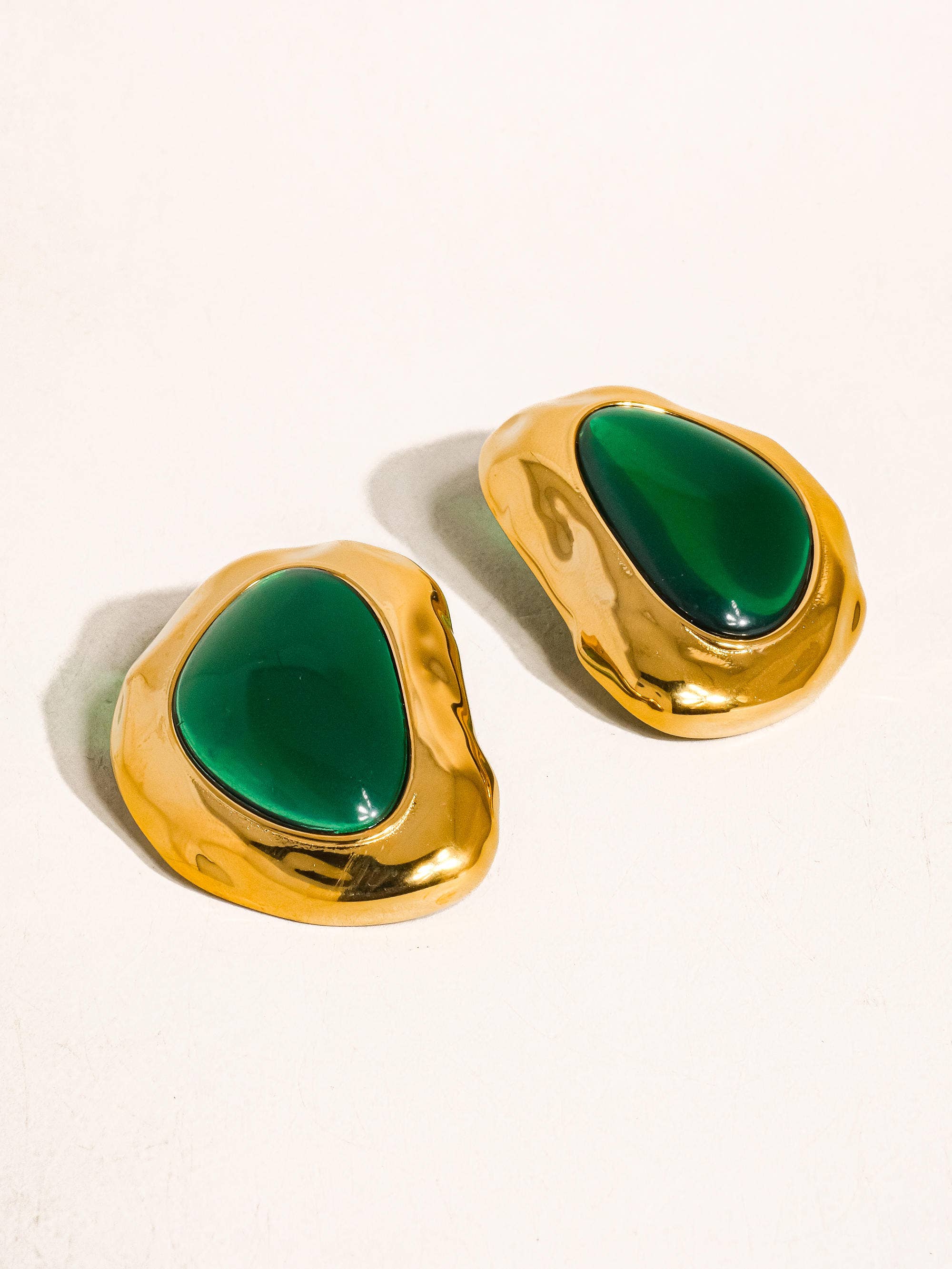 Flanerie Mei 18K Non-Tarnish Green Stone Stud