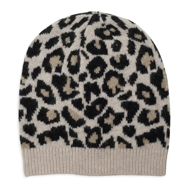 Somerville Leopard Cashmere Beanie - Black/Camel