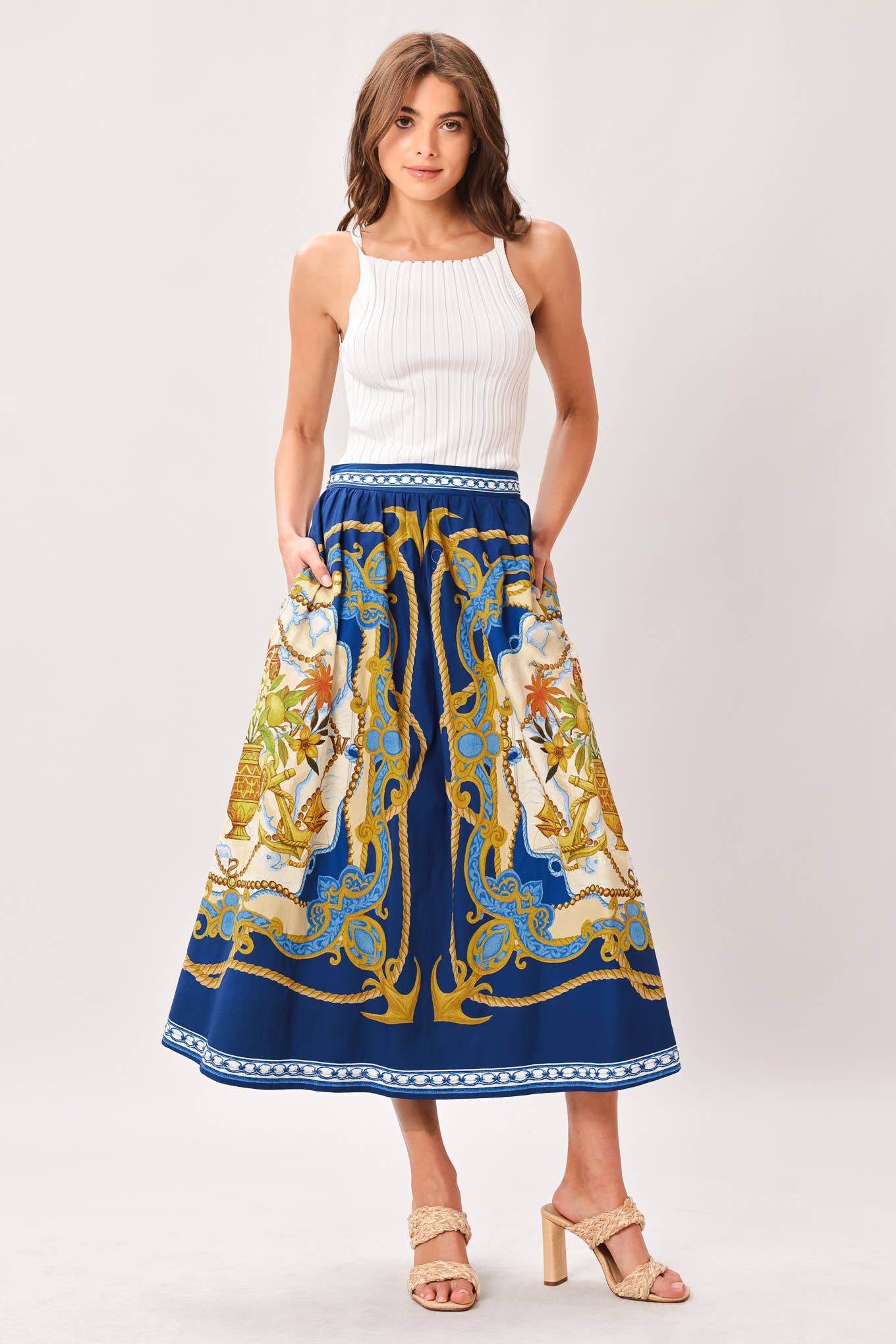 Flying Tomato Printed Woven Midi Skirt IK7766