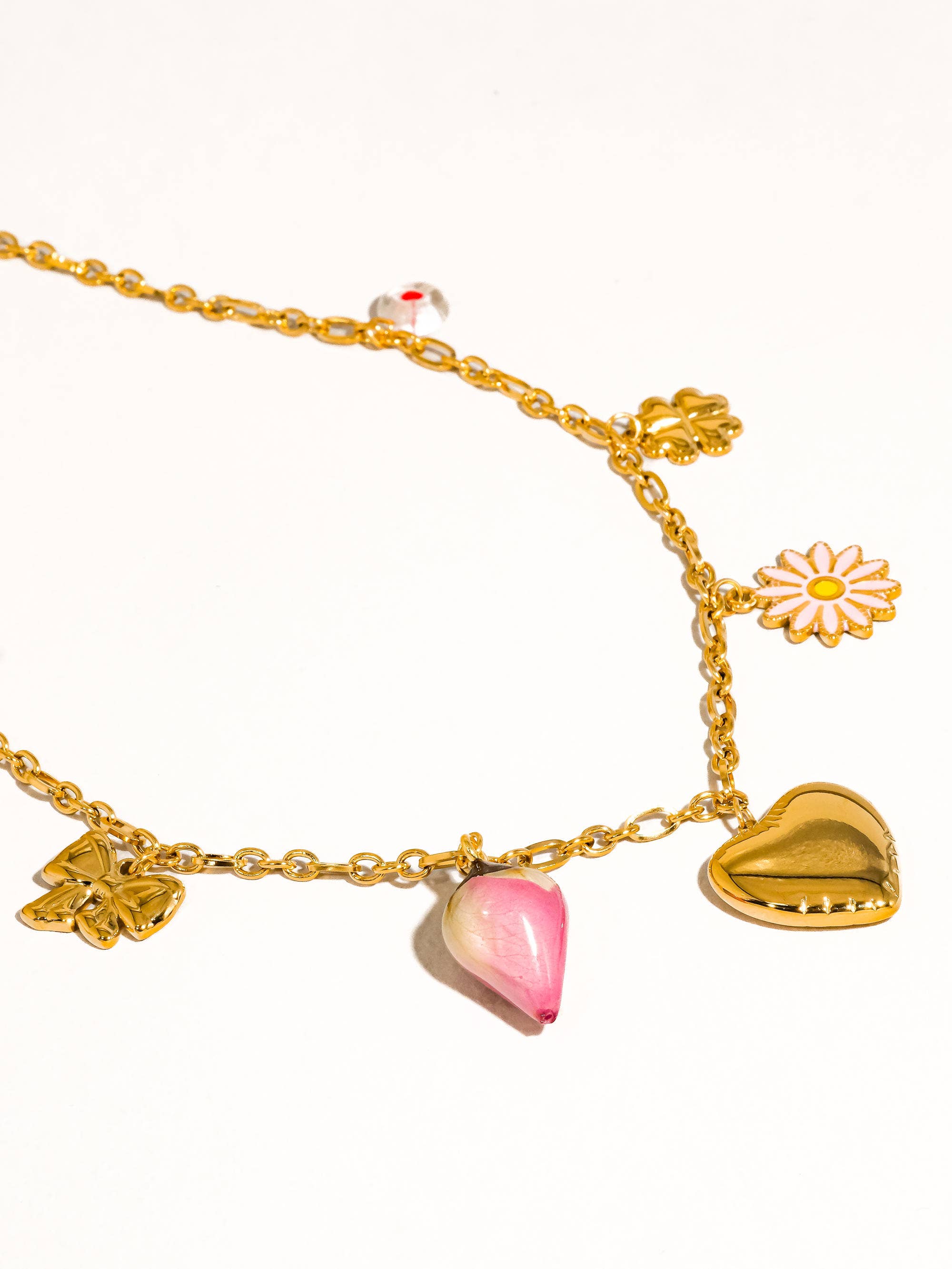 Flanerie Heirloom 18K Gold Non-Tarnish Vintage Floral Charm Necklace