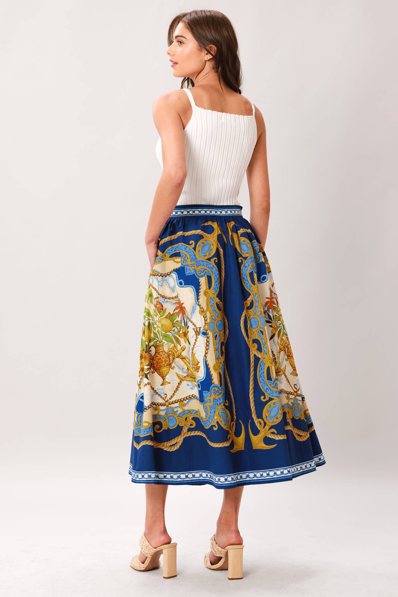 Flying Tomato Printed Woven Midi Skirt IK7766