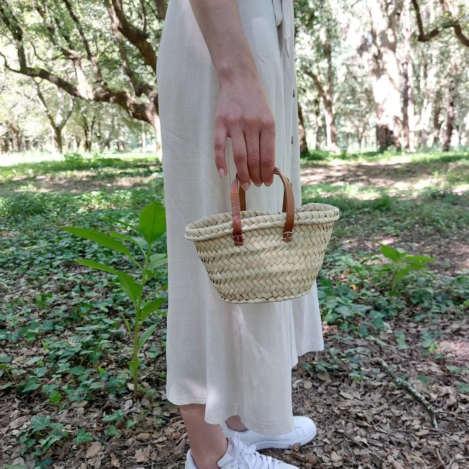 French Market Bags Mini Flower Basket With Leather Handle