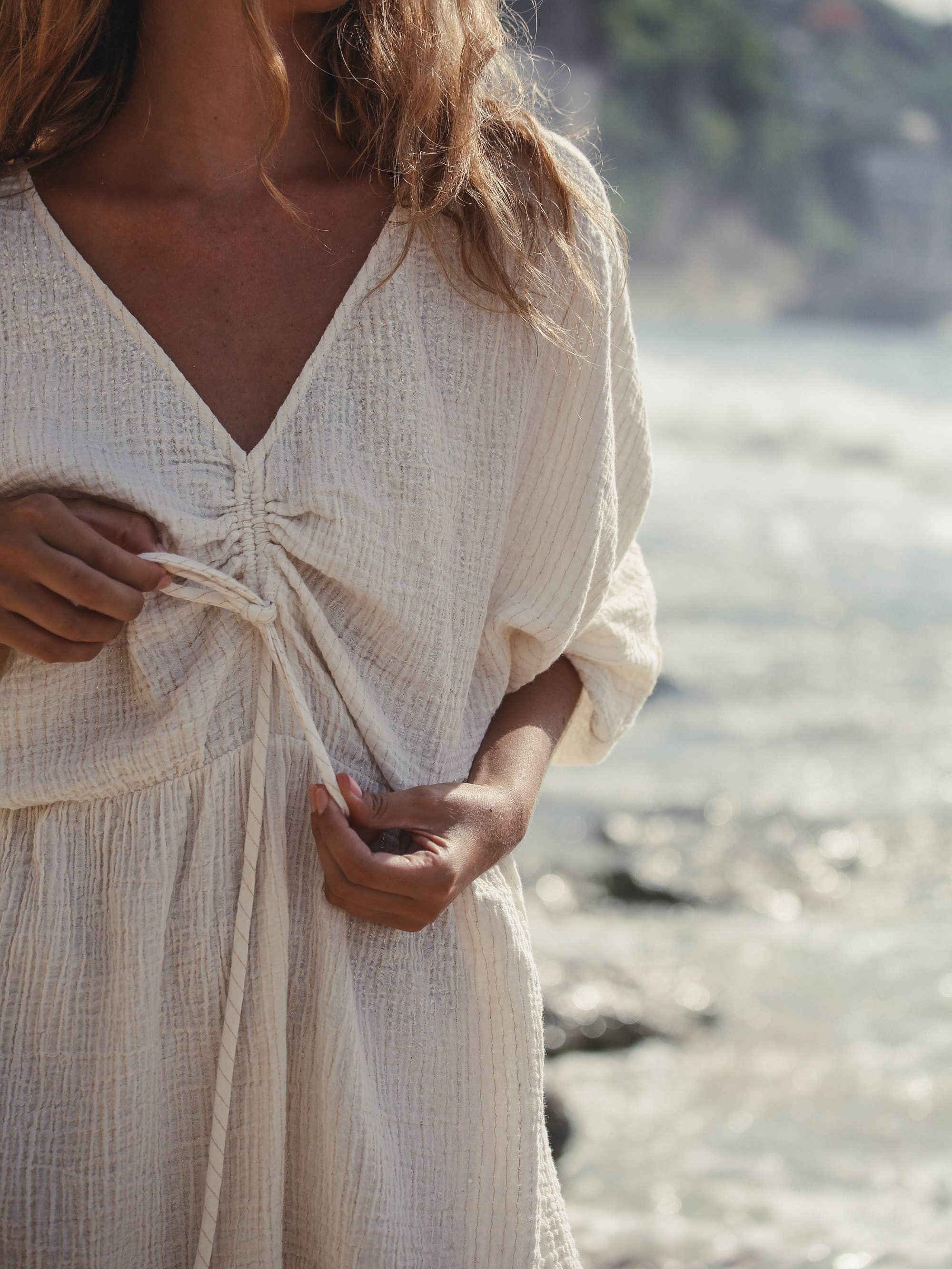 The Handloom Gaia Drawstring Mini Dress - Natural