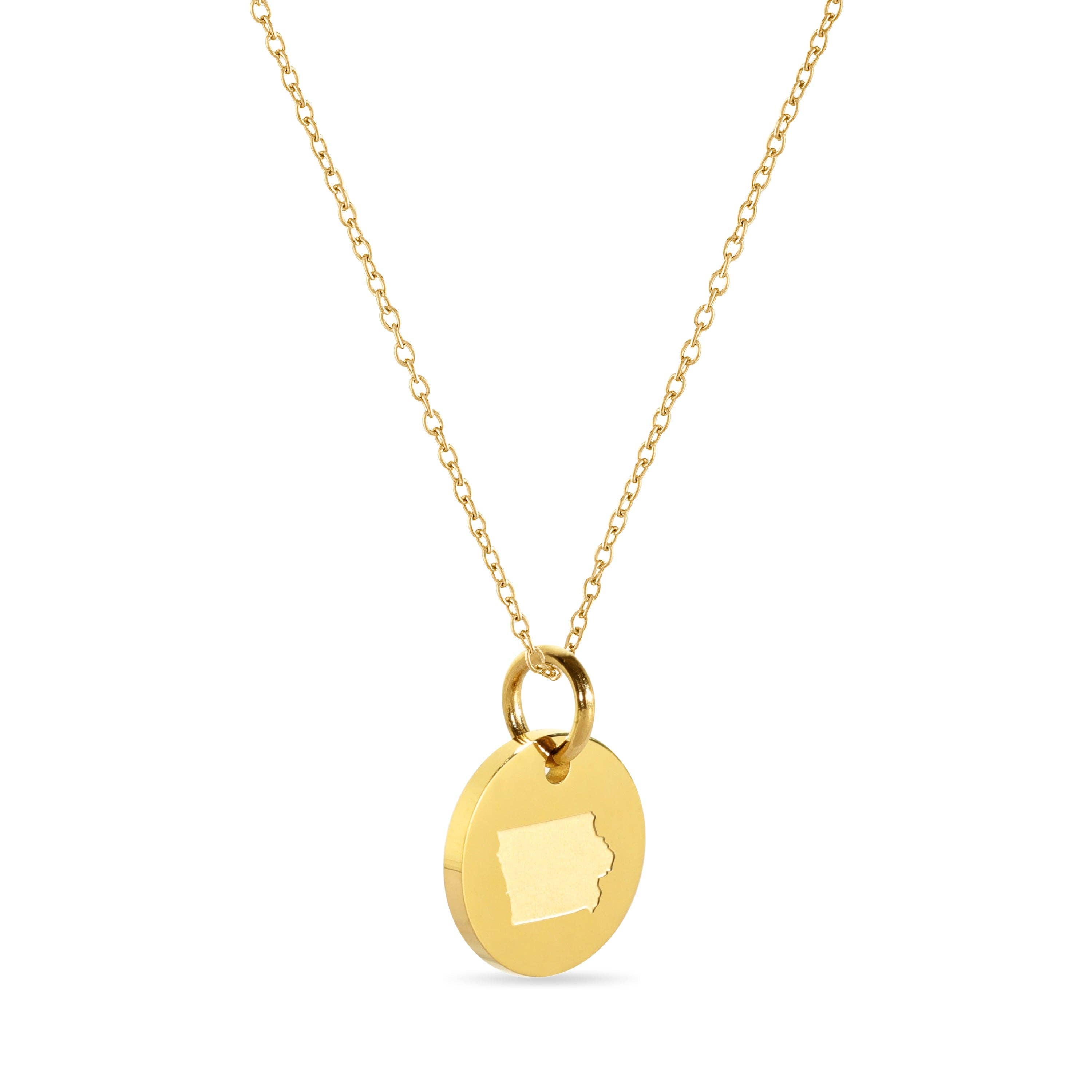 Stone Armory Iowa Map Engraved Charm Necklace - 18K Gold Plate