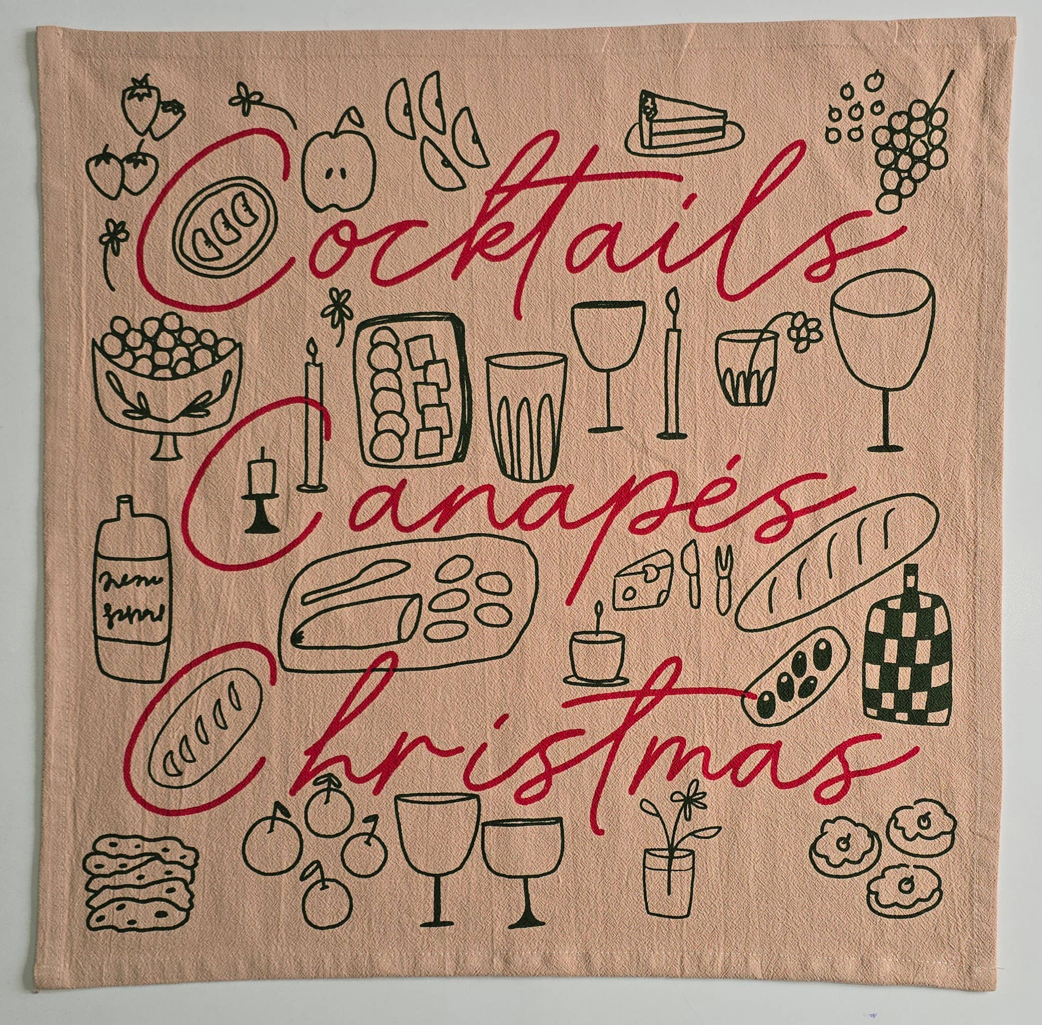 Julie Peach Cocktails, Canapés, Christmas Tea Towel