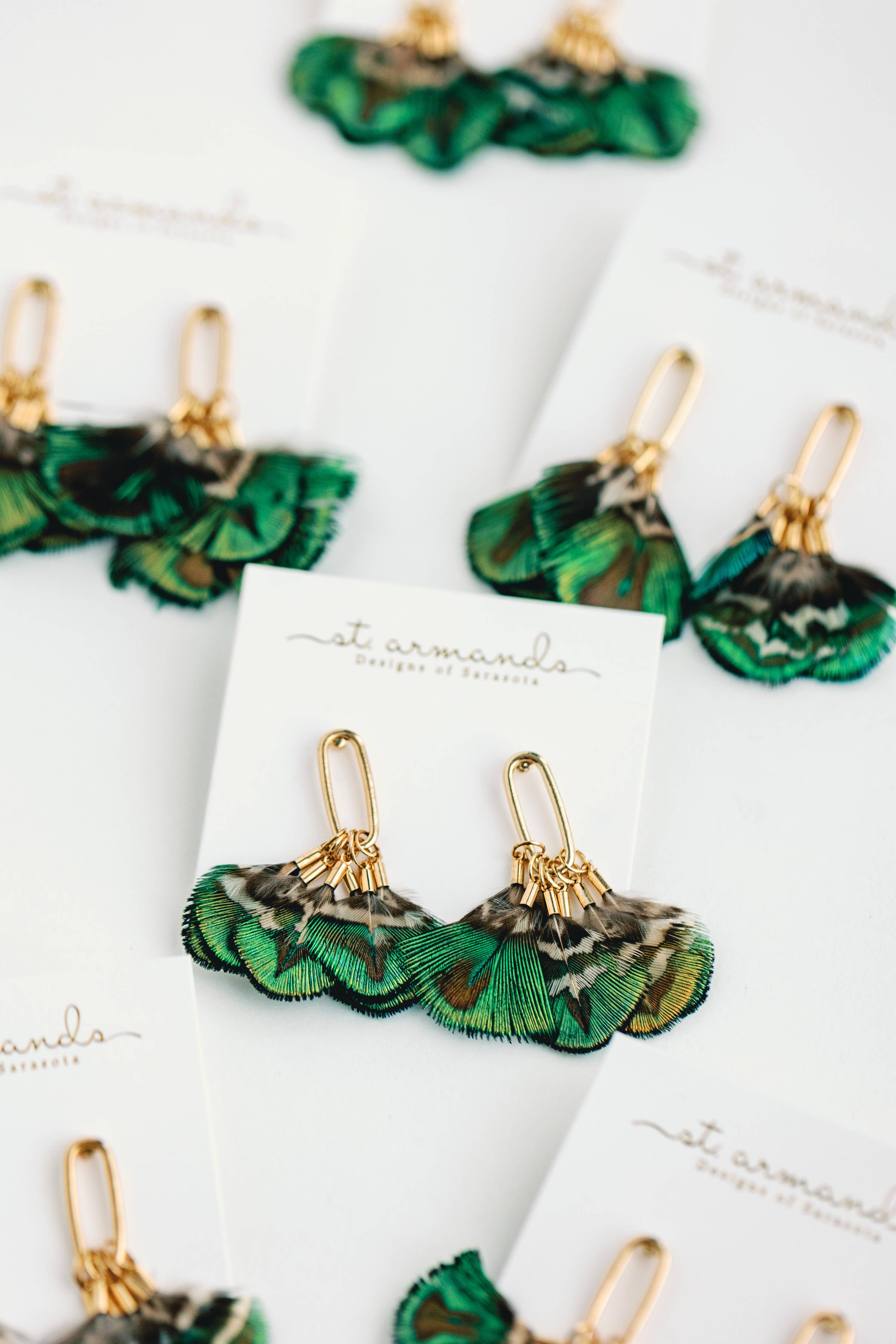 St. Armands Mallard Feather Tassel Statement Earrings